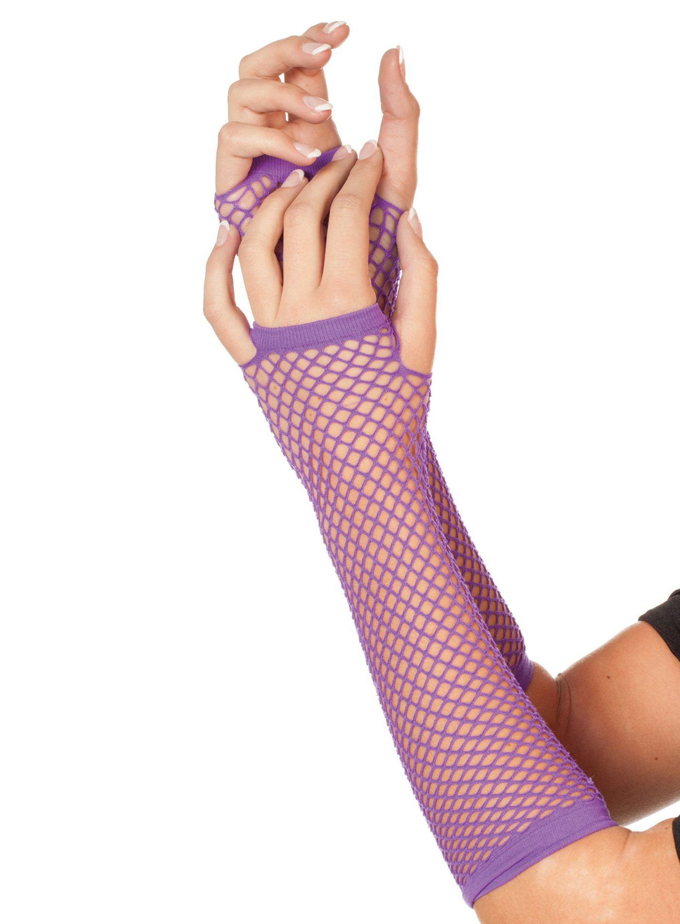 Metamorph Kostüm Fingerlose Netzhandschuhe lila, Dehnbares Basic-Accessoire für 80er und 90er Jahre Partys
