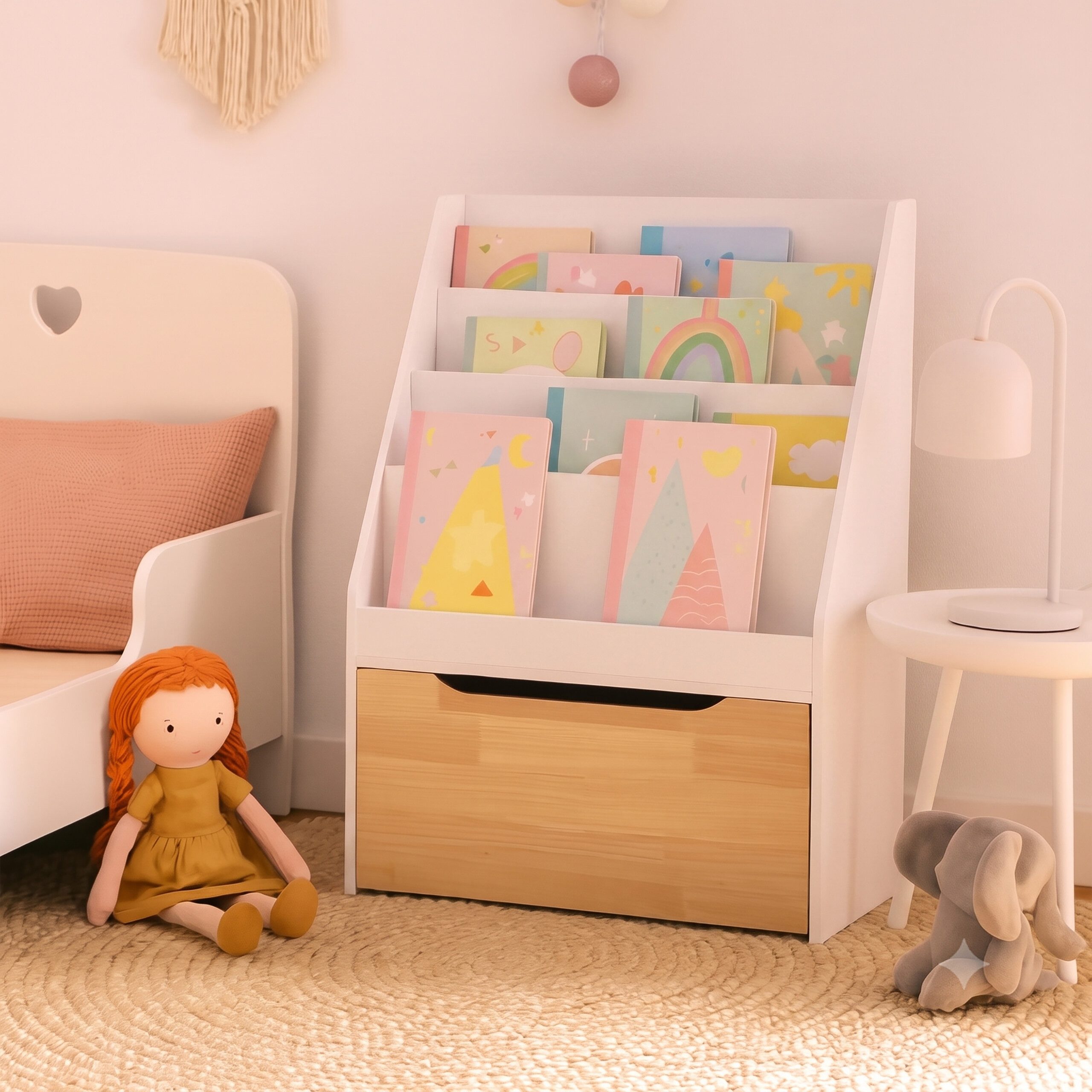 relaxdays Bücherregal Kinder mit Spielzeugkiste, weiß
