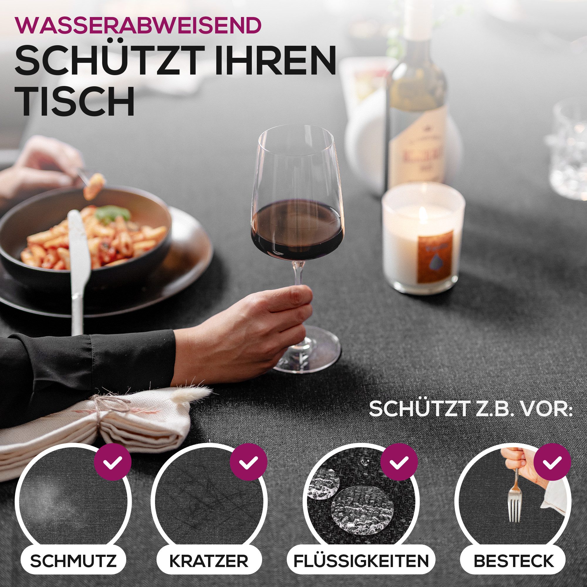 Beautex Tischdecke Lina elegante Leinenoptik, viele Größen und Farben (1-tlg), Schmutzabweisend, knitterarm, sauber umnähmter Saum – Bild 2 von 5