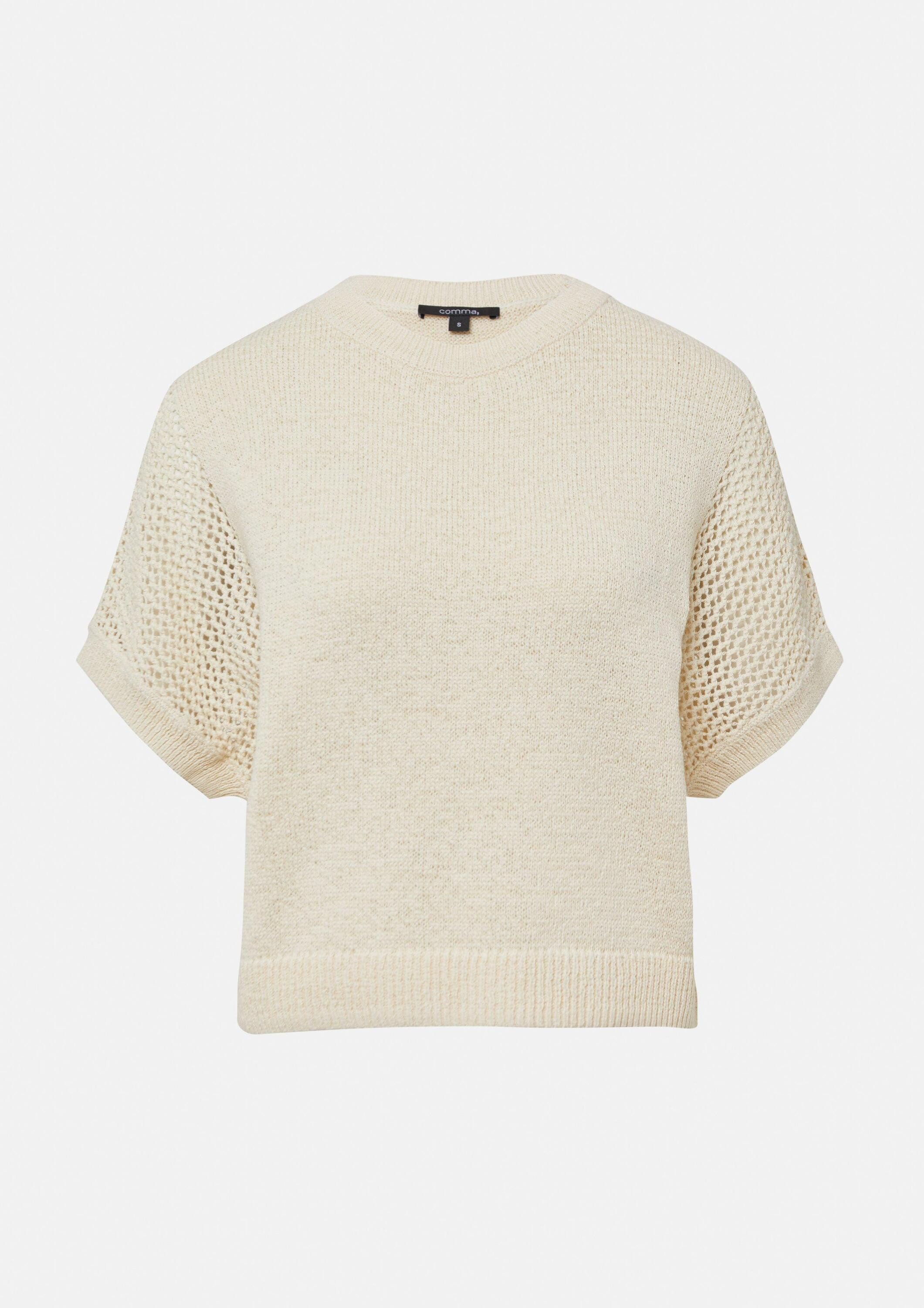 comma Kurzarmpullover Strickpullover Kurzarm-Pullover im Loose Fit aus Ajourstrick