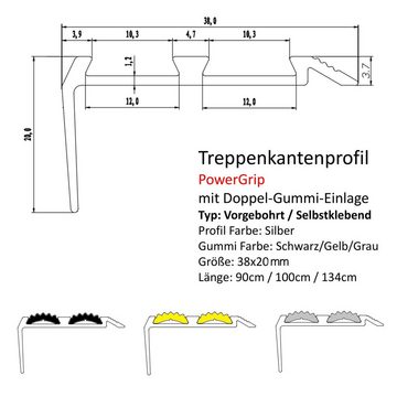 Floordirekt Treppenkantenprofil Power Gril Doppelgummieinlagen, 3 Farben & 3 Größen, Treppenprofil, Kleben