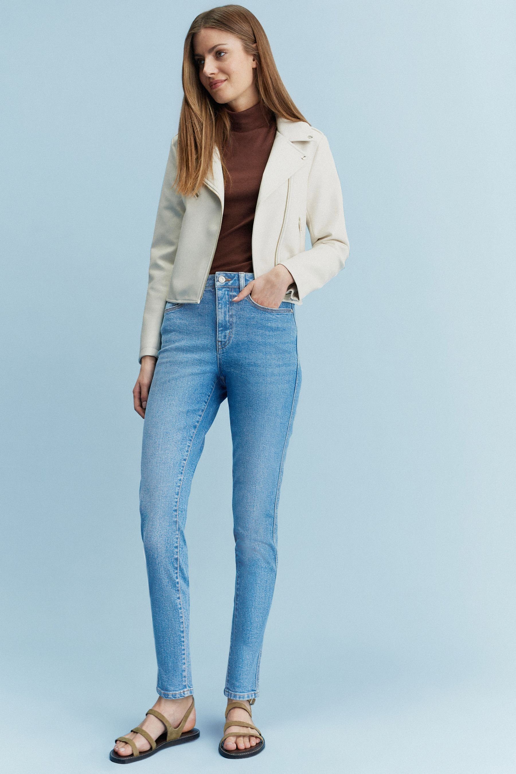Next Blue Bequeme Mid mit Mom-Jeans Mom-Jeans (1-tlg) Stretch
