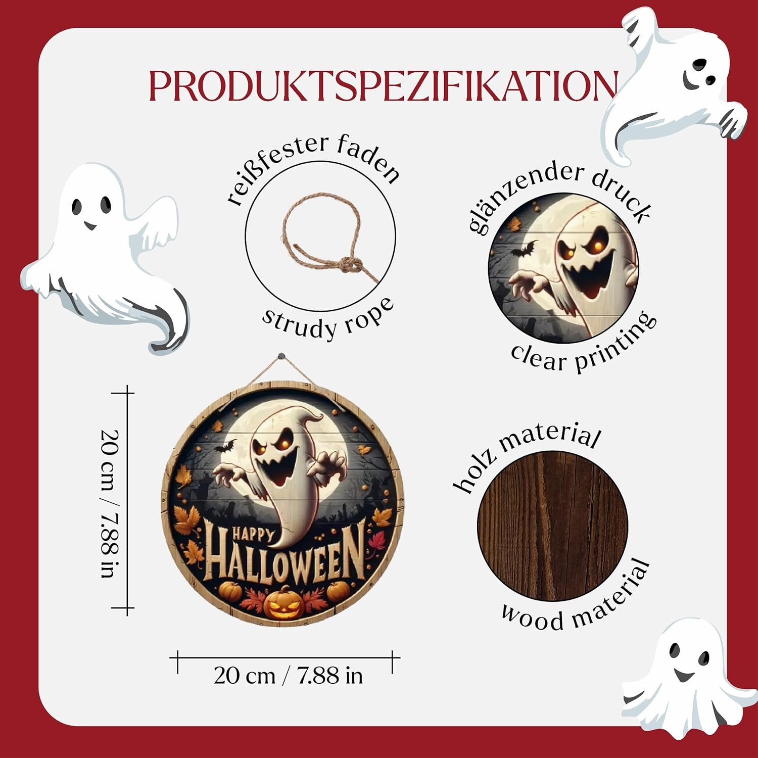 COFI 1453 Wanddekoobjekt Halloween Geist Türschild Deko aus Holz, Happy Hal günstig online kaufen