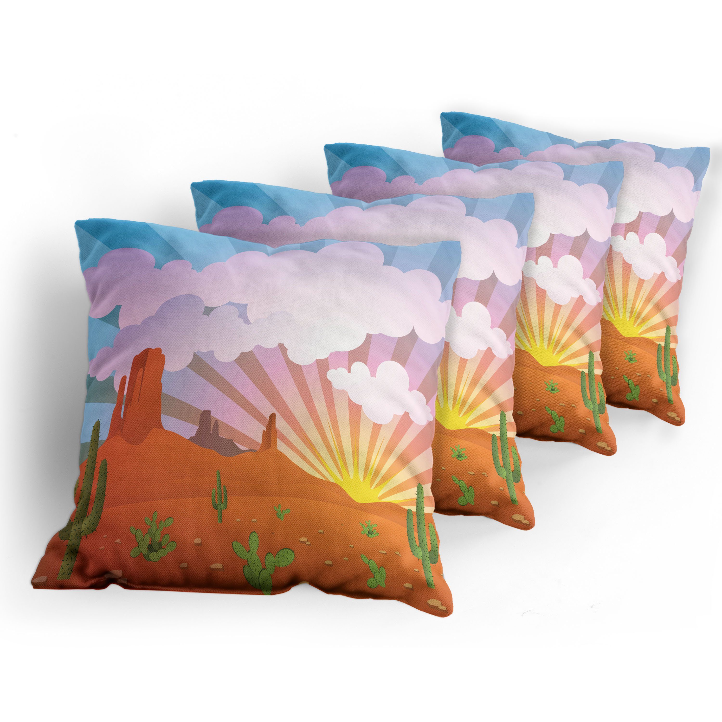 Abstrakte Kissenbezüge Kaktus (4 Doppelseitiger Digitaldruck, Abakuhaus Modern Wüsten-Sonnenuntergang Stück), Accent