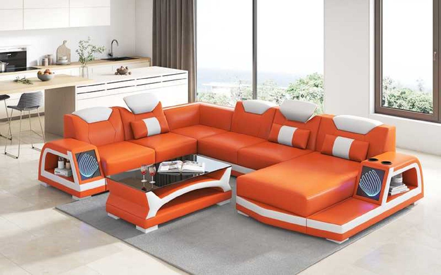 in JVmoebel Ecksofa U Orange Groß Modern Wohnlandschaft 4 Made Ecksofa Teile, Sofas, Form Europe Sofa