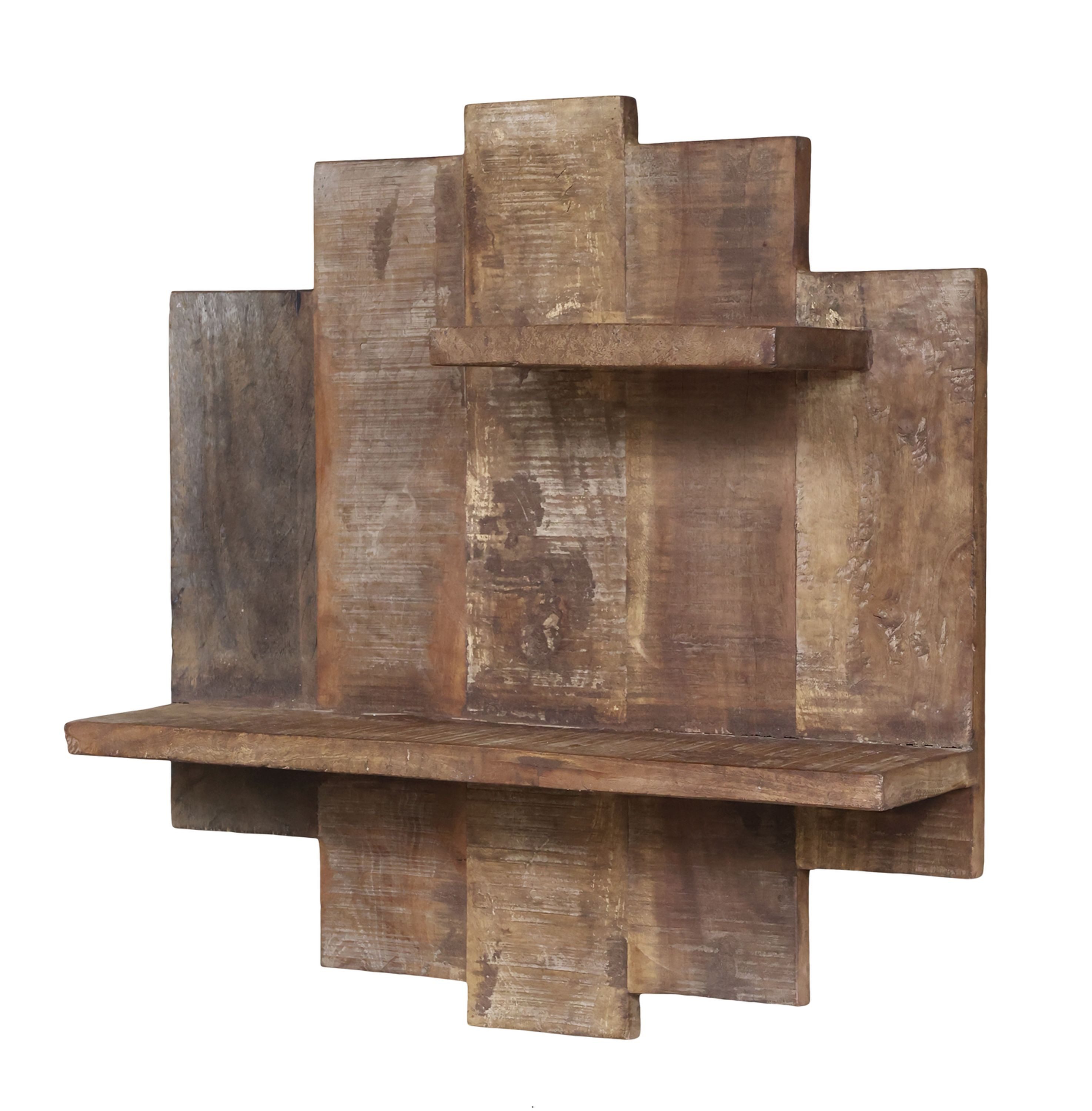 Wandregal Chic Antique - Wandregal Regal Holz mit 2 Fächer Natur Braun 41071400