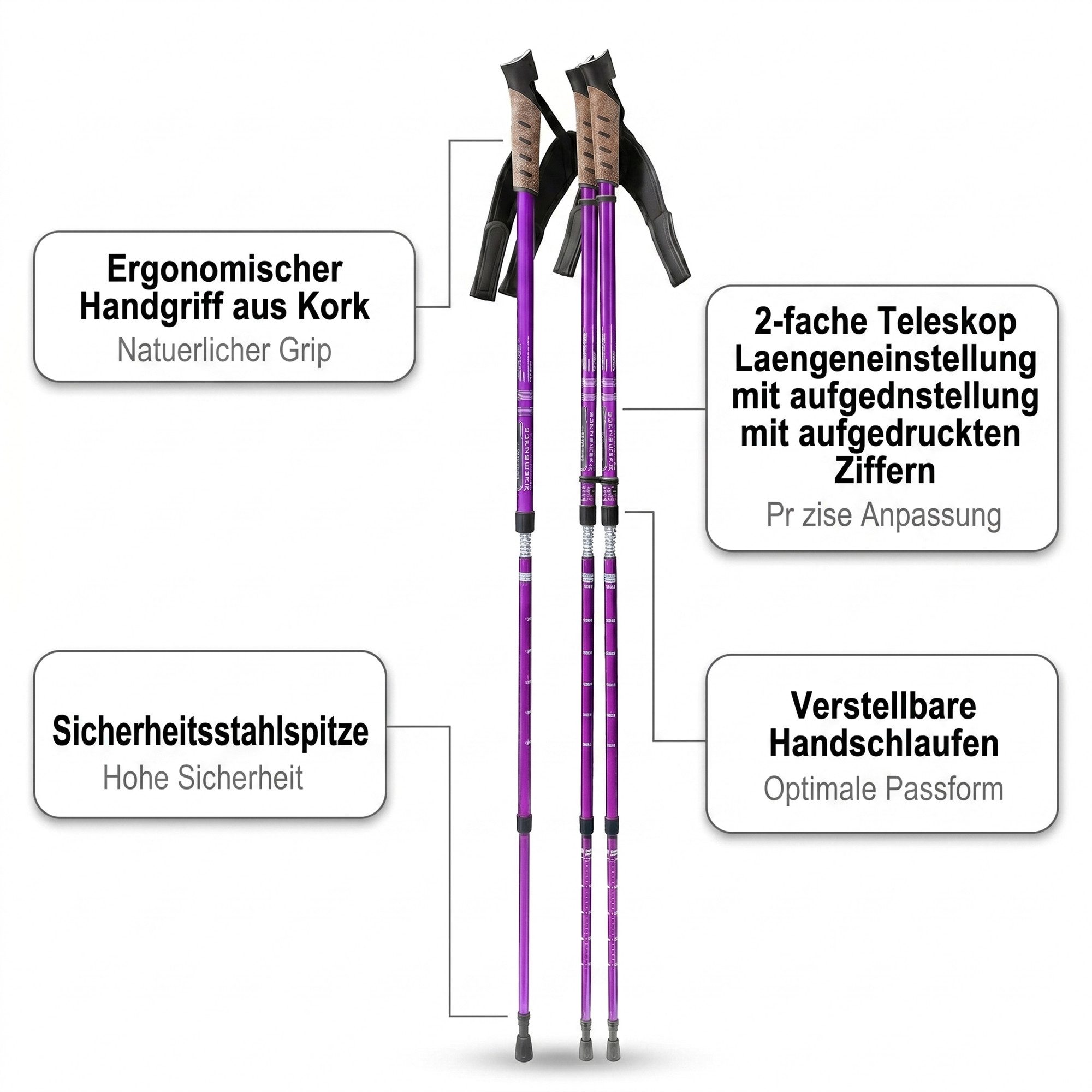 Mucola Nordic-Walking-Stöcke Teleskopstöcke Teleskop-Trekkingstöcke Wanderstöcke (Stück, 2 St., 2 Stöcke), Teleskopstock