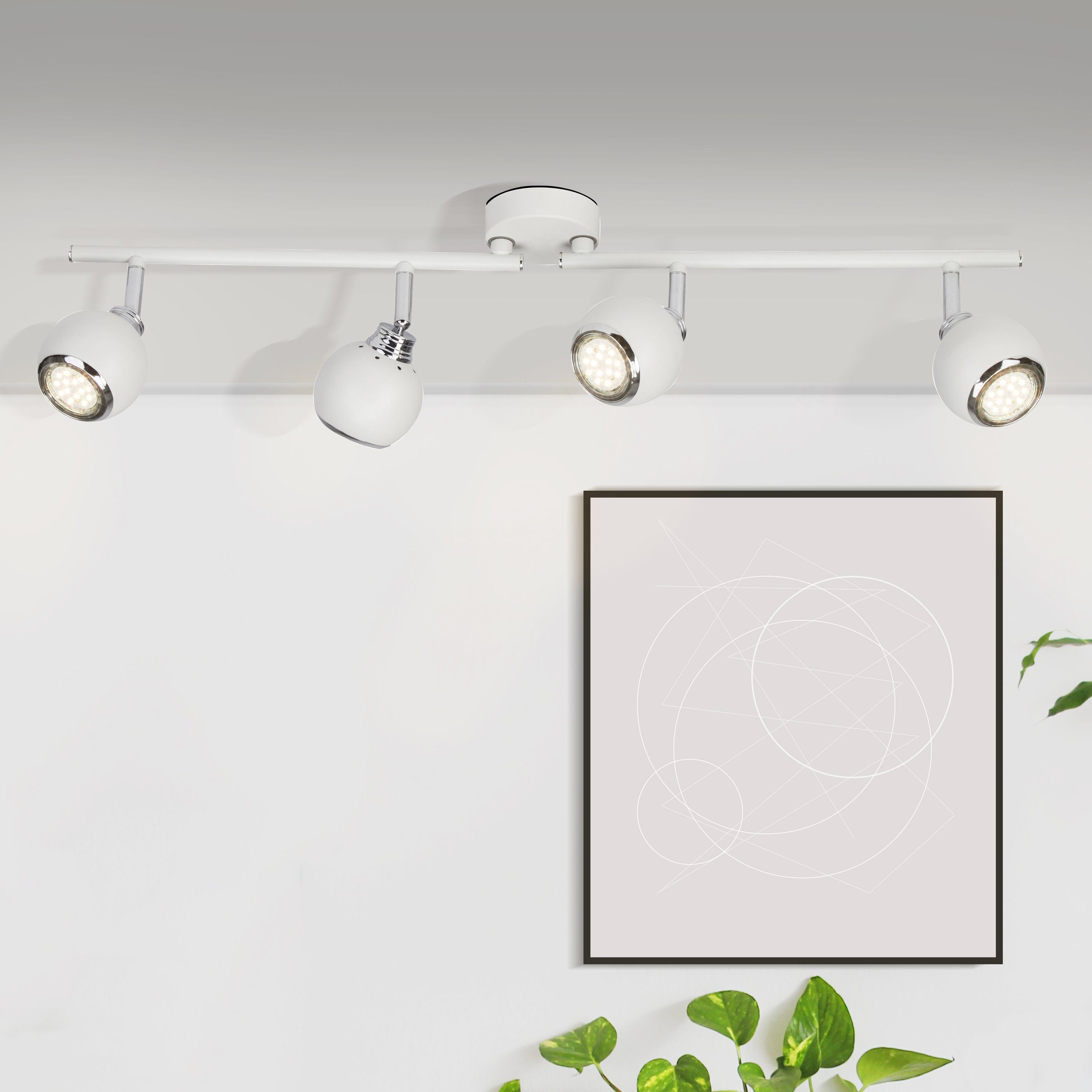 Lightbox Deckenleuchte, LED wechselbar, warmweiß, LED Spotrohr, 69 cm Breite, 4 x GU10, 20 W, Köpfe schwenkbar, Metall