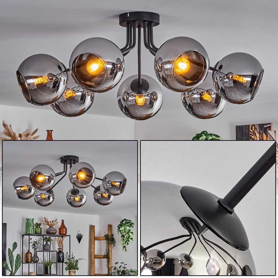 hofstein Deckenleuchte Deckenlampe aus Metall/Glas in Schwarz/Chromfarben/Klar,  ohne Leuchtmittel, Leuchte im Retro-Design aus Glas, 7 x E14, ohne  Leuchtmittel