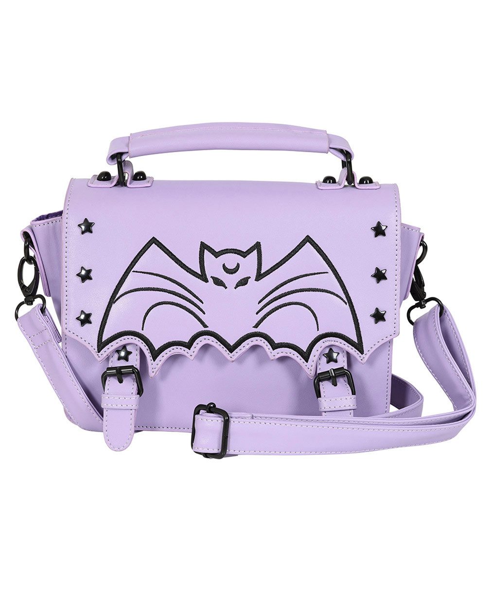 Banned Schultertasche Nocturne Lilac, Fledermaus Pastell Goth