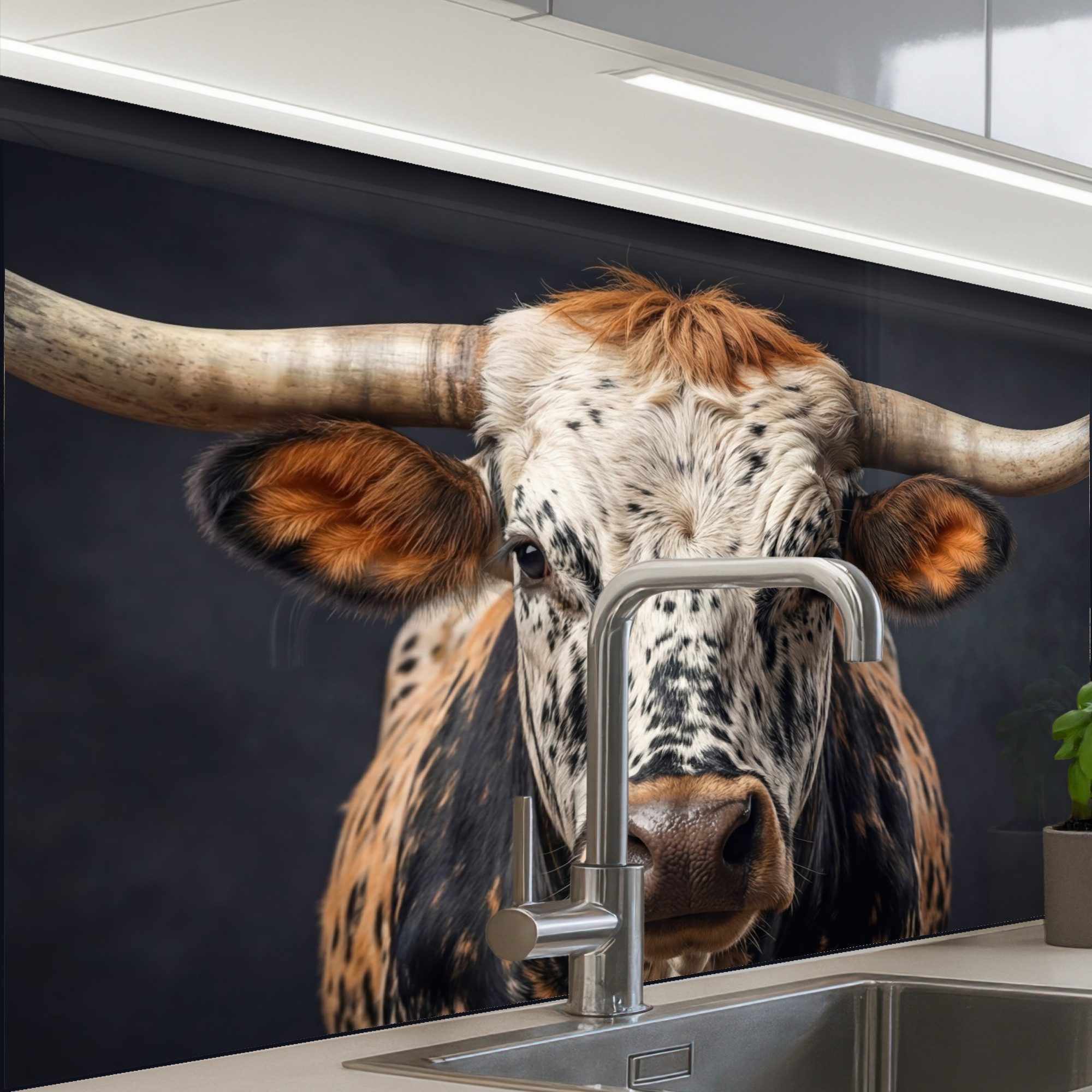 KitchenYeah Küchenrückwand Muster selbstklebend (keine Folie) Taurus - Farbenfroh - Hörner, (1-tlg), Spritzschutz, Küche, Rückwand, Küchenwand, Küchenfront, 30x20 cm