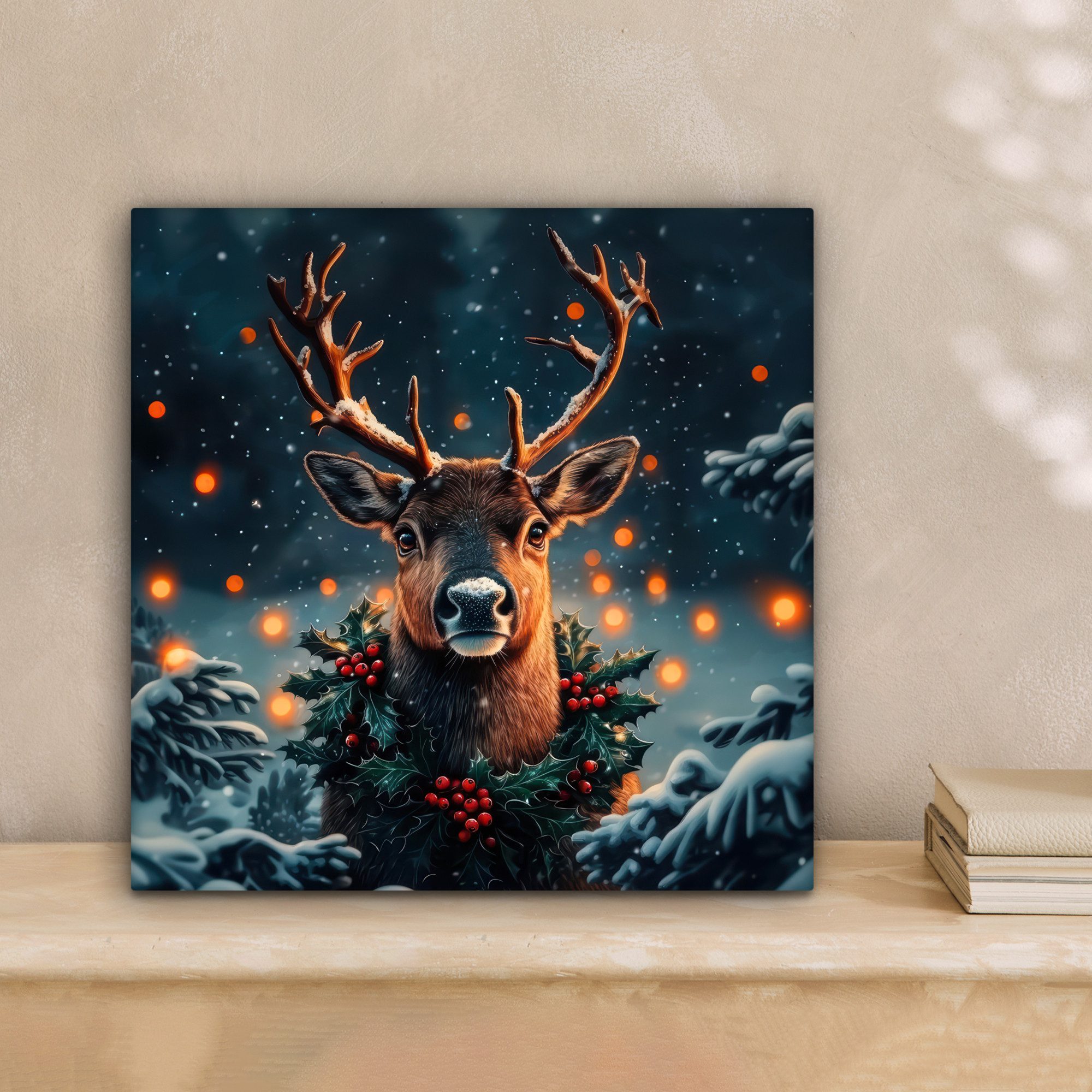 OneMillionCanvasses® Leinwandbild Hirsch - Weihnachten - Winter - Schnee - günstig online kaufen
