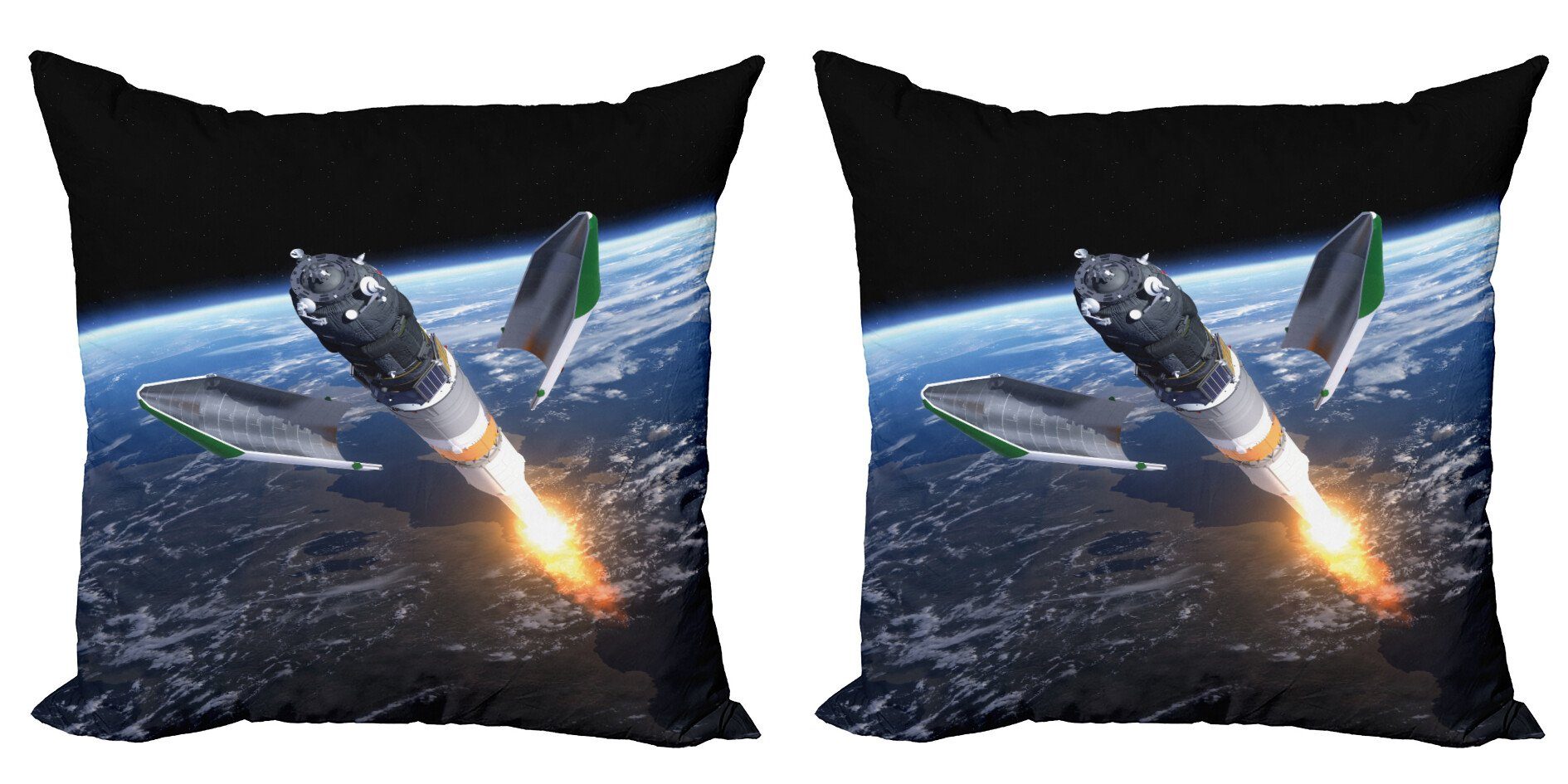 (2 Modern Accent Doppelseitiger Cosmos Raumfahrzeug Weltraum Stück), Kissenbezüge Digitaldruck, Abakuhaus