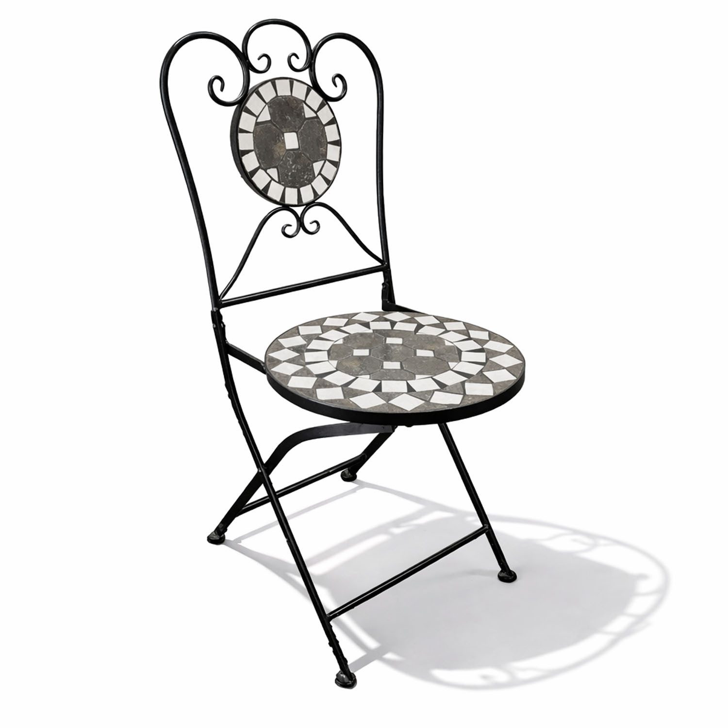 Mojawo Armlehnstuhl Mosaik Klappstuhl Gartenstuhl Bistrostuhl Kreis Design Anthrazit/Grau