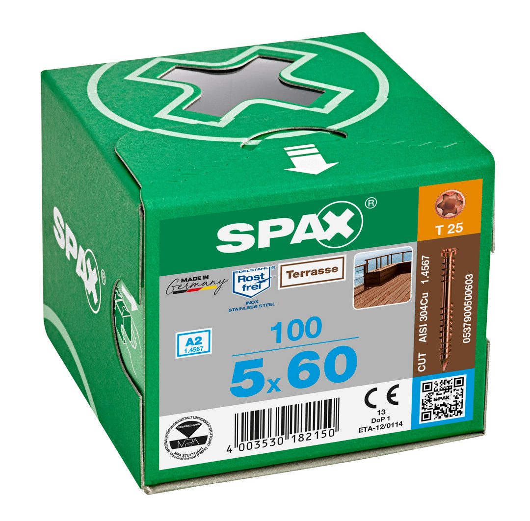 SPAX Terrassenschraube Terrassenschraube, Edelstahl A2 Antik, TORX TX 25, (100 St)