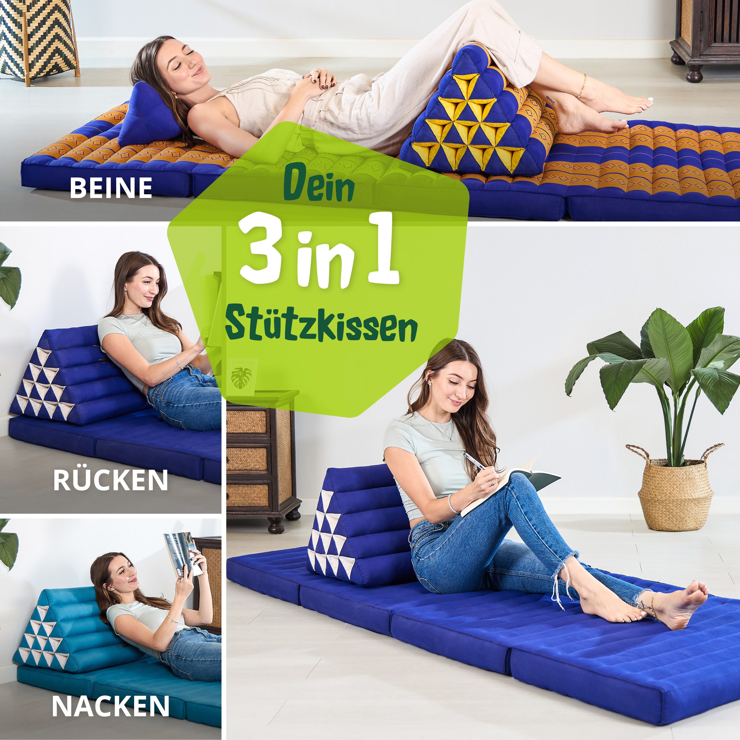 livasia Keilkissen Kapok Dreieckskissen hoch (Basic) - 40x55x36cm -, vegan, handgefertigt