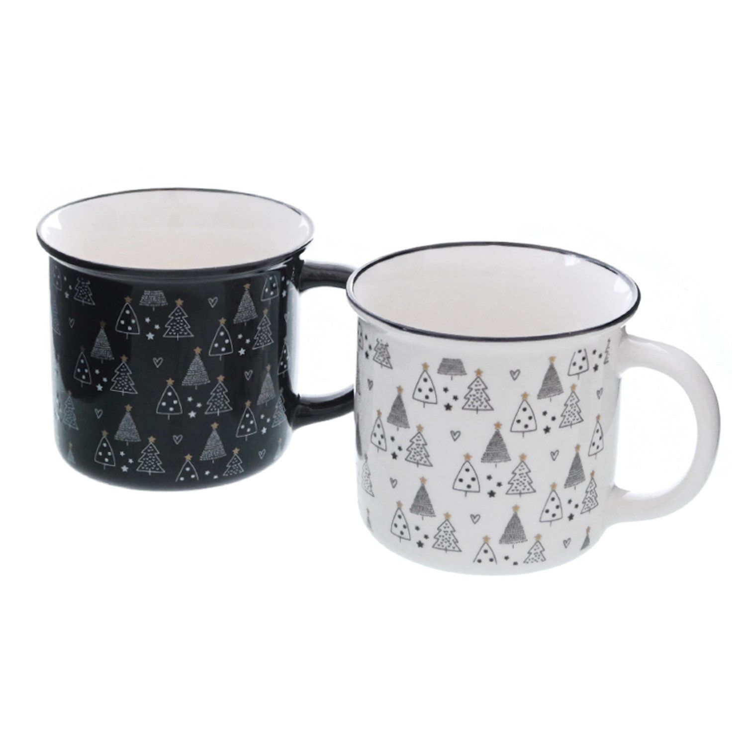 formano Tasse Schwarz Weiß, Durchmesser 9.5 cm, Porzellan, Spülmaschinengeeignet, Schwarz Weiß, Motiv: Tannen