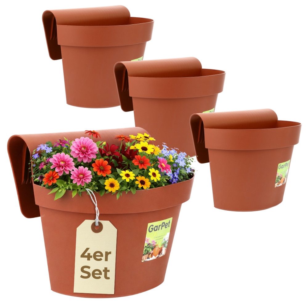 GarPet Balkonkasten 4er Set Geländertopf Balkon Wasserspeicher Blumentopf Zaun Balkontopf