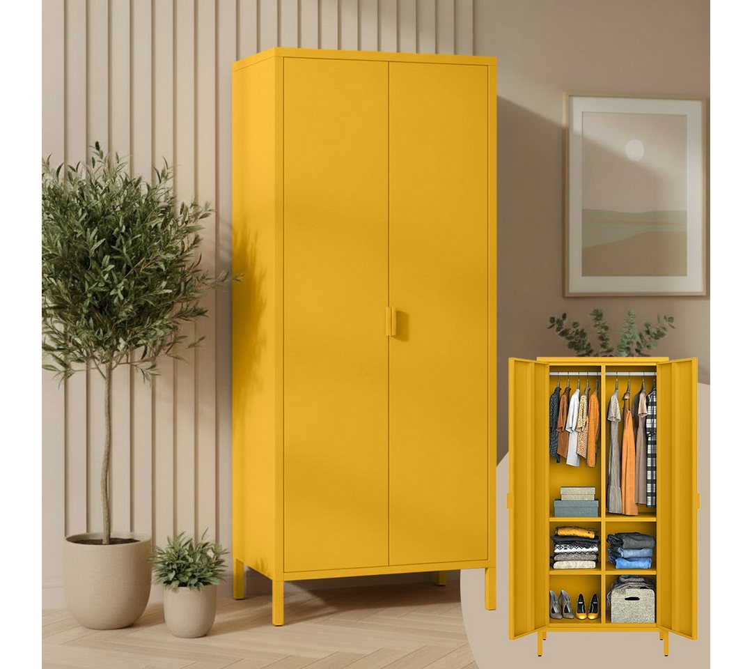 skølm Kleiderschrank Ituri aus Metall (Senfgelb) Metallschrank mit 6 Fächern & 2 Kleiderstangen, 170x80x45 cm