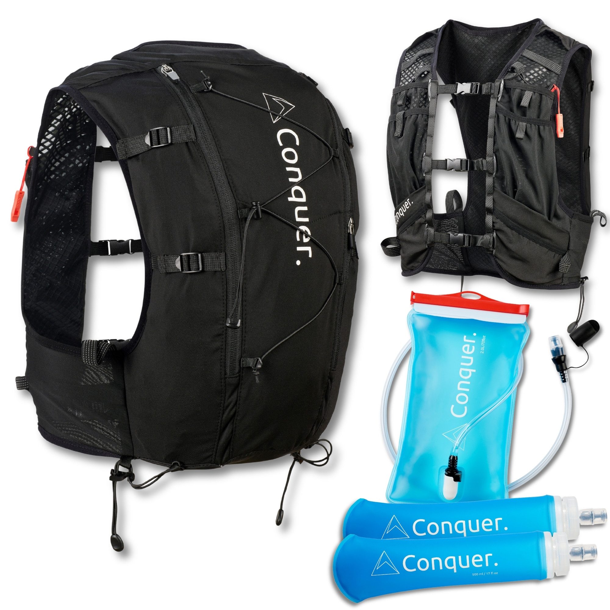 Conquer. Trinkrucksack Laufweste 15L Damen & Herren – Trailrunning Rucksack mit Trinksystem, Eng anliegende Laufweste