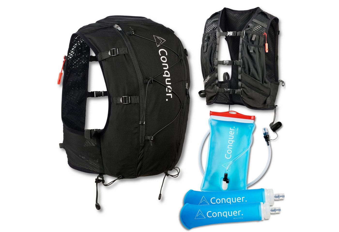 Conquer. Trinkrucksack Laufweste 15L Damen & Herren – Trailrunning Rucksack mit Trinksystem, Eng anliegende Laufweste