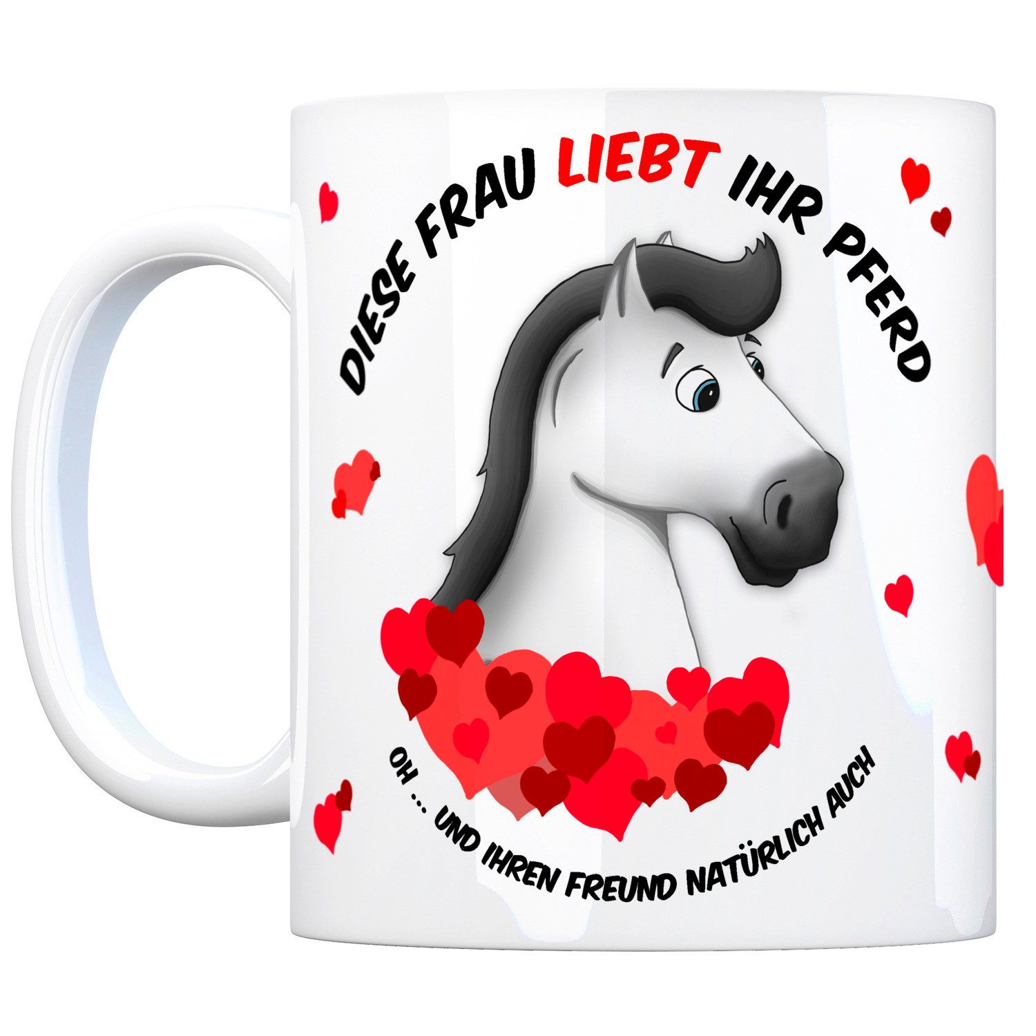 speecheese Tasse Kaffeebecher mit weißes Pferd Motiv und Spruch: Diese Frau liebt ihr – Bild 2 von 2