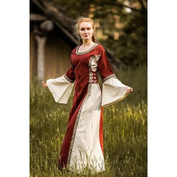Leonardo Carbone Ritter-Kostüm Mittelalter Baumwollkleid Rot/Natur "Angie" L