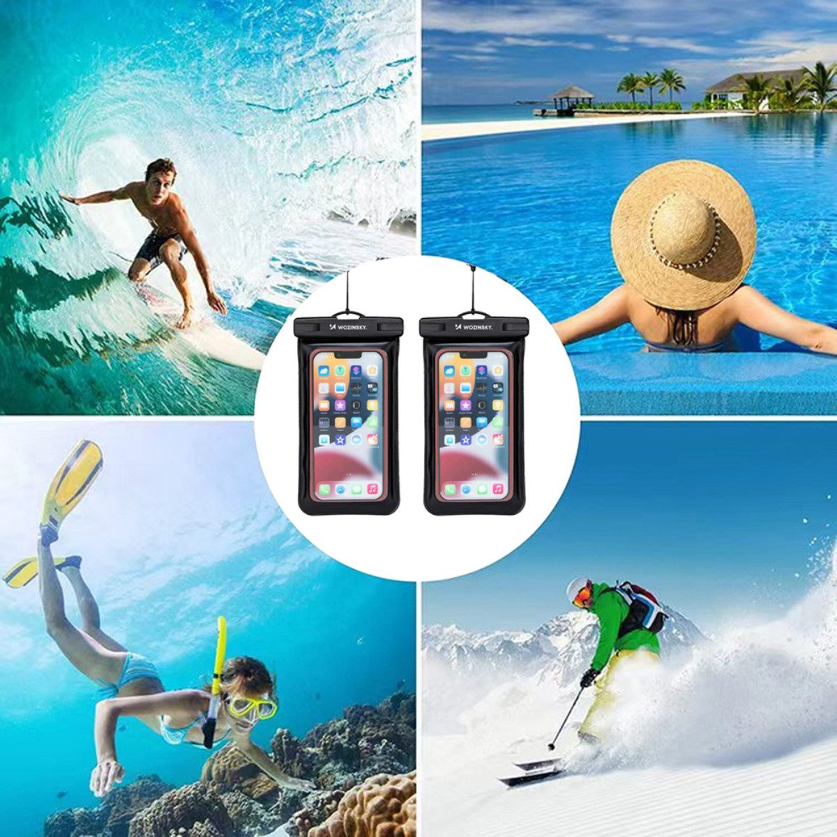 Wozinsky Handyhülle WWE-01, Wasserdichte Handyhülle mit Armband 0,3 mm PVC ABS Verschluss