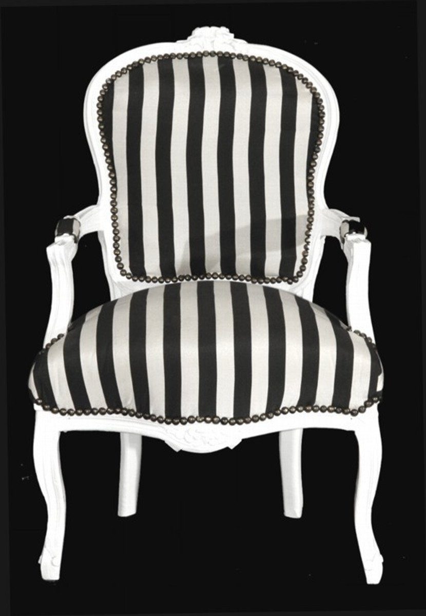 gestreift Möbel - Weiß Streifen / Stuhl Schwarz / - Salon Casa Besucherstuhl Barock Padrino Weiß