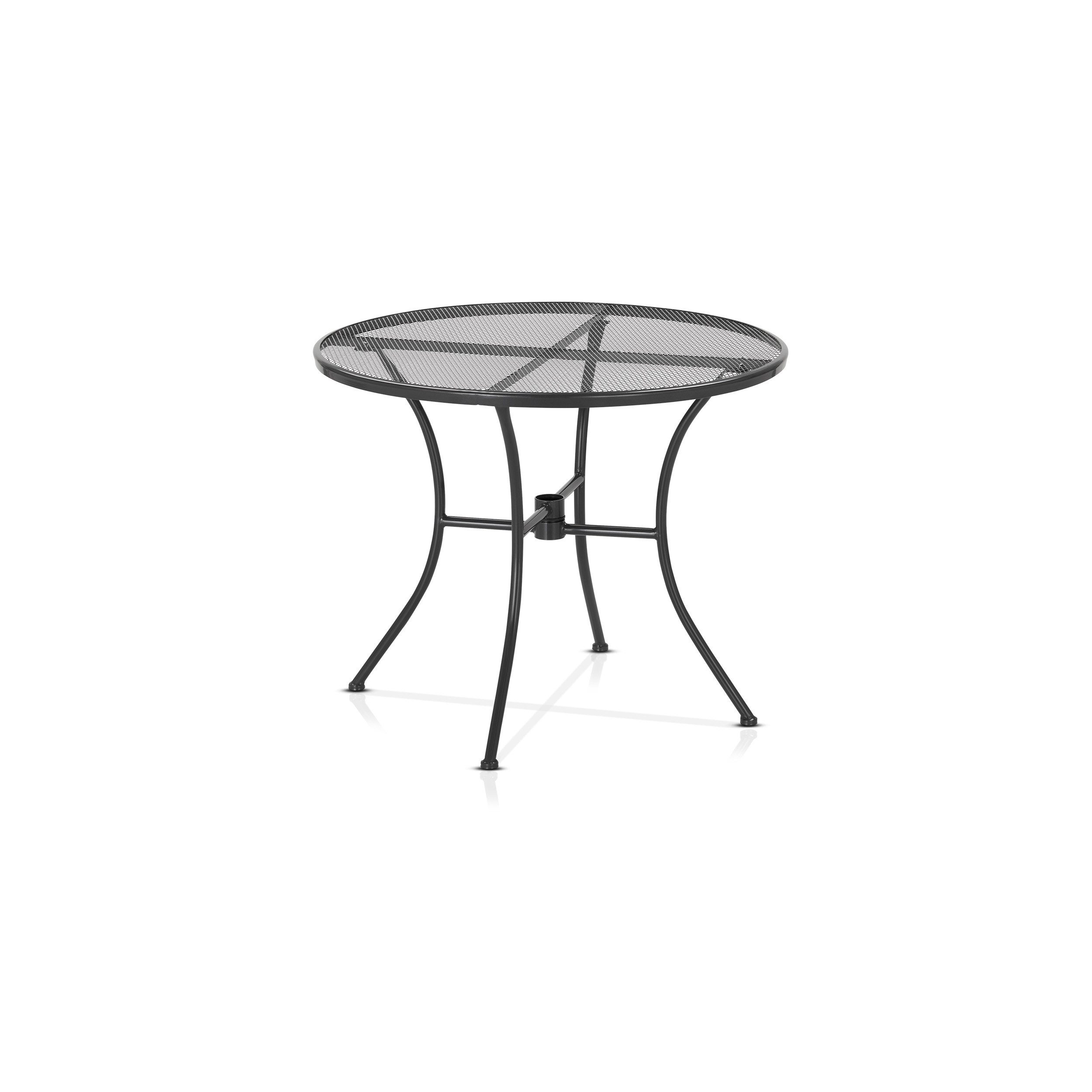 KHG Gartentisch Gartentisch mit Gittergeflecht Anthrazit ⌀ 90 cm, bis 50 kg belastbar (Outdoor-Tisch Rund), aus Eisen, zum Schutz pulverbeschichtet