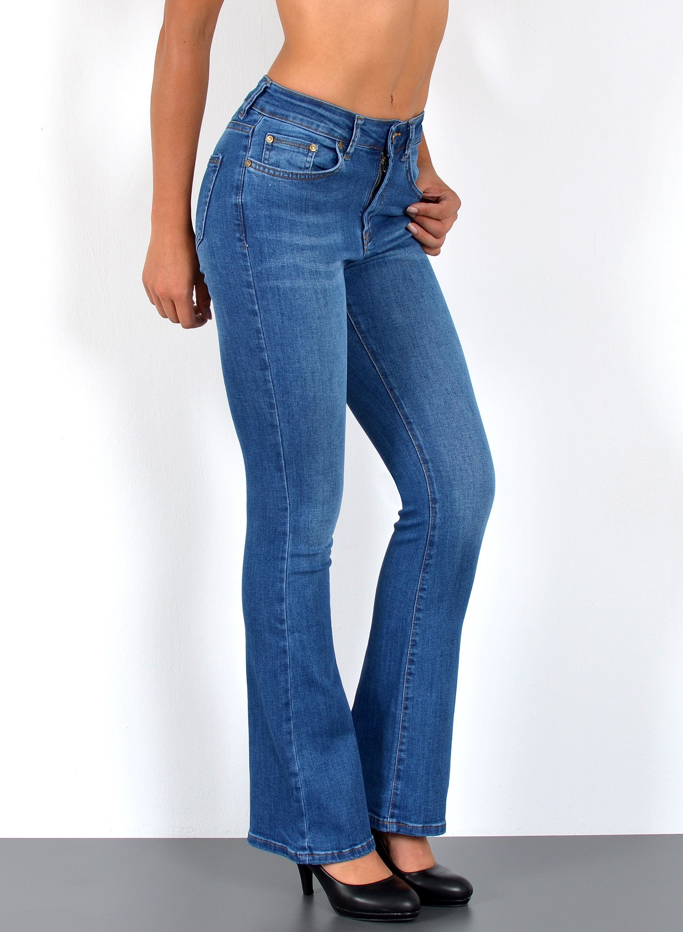 ESRA Bootcut-Jeans Bootcut Jeans Damen High Waist Stretch Wide Leg Jeans bis Übergröße B1 Damen Bootcut Jeans High Waist Damen Schlaghose Jeans weites Bein Hose