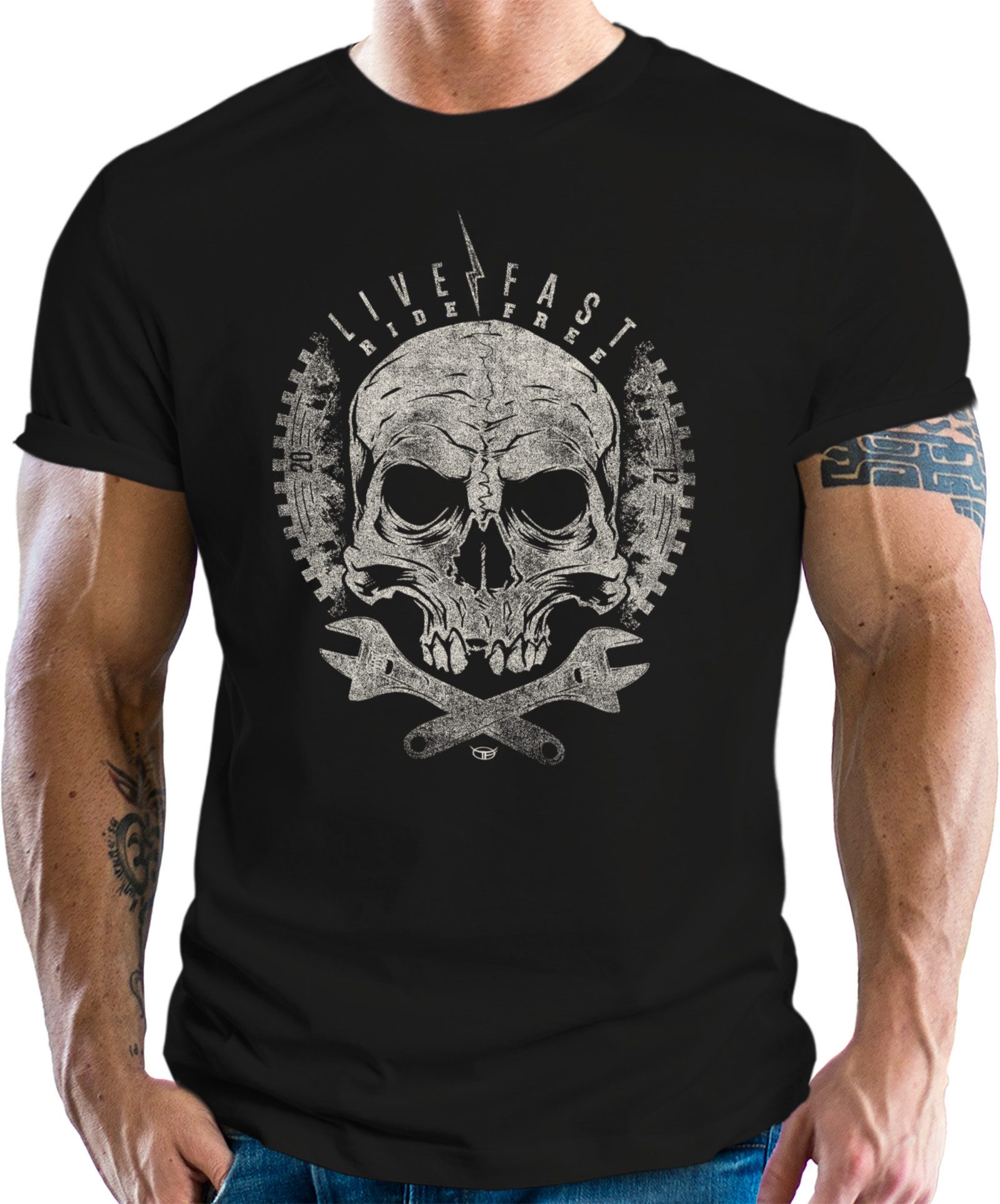 RAHMENLOS® T-Shirt für Racer und Schrauber: Live Fast Ride Free