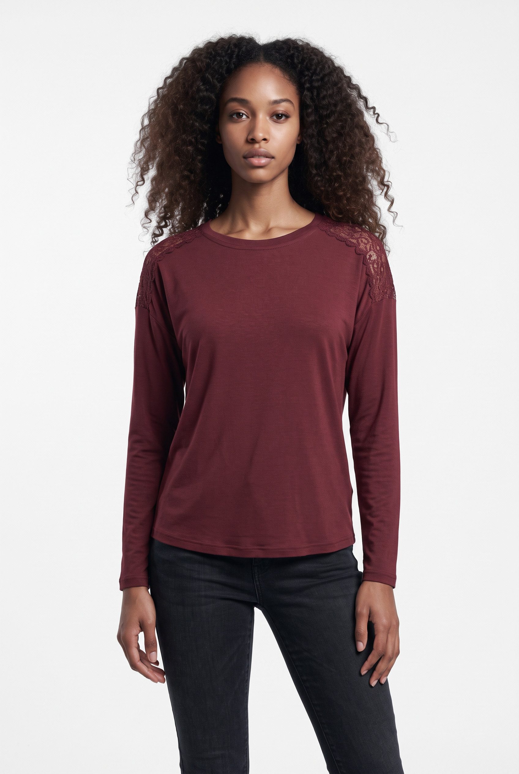 ONLY T-Shirt ONLLUNI L/S TOP WITH LACE DETAILS CS JRS Viskosemischung, regular fit