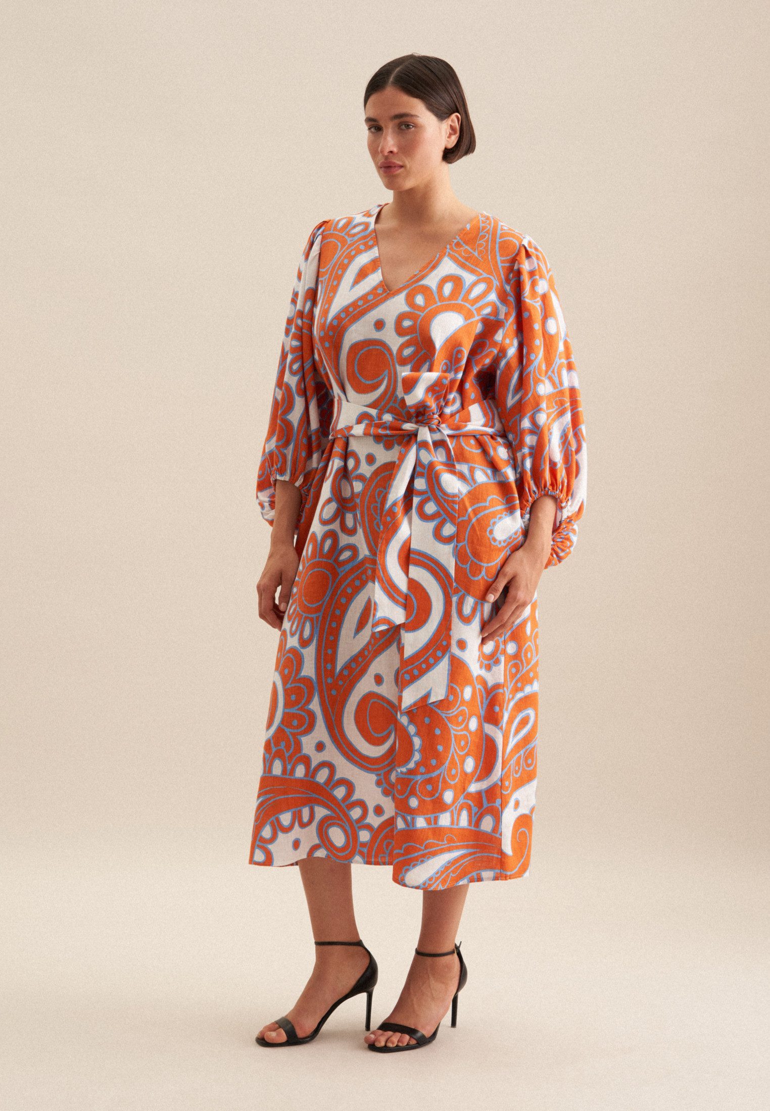 seidensticker Sommerkleid Schwarze Rose 3/4 V-Neck Paisley