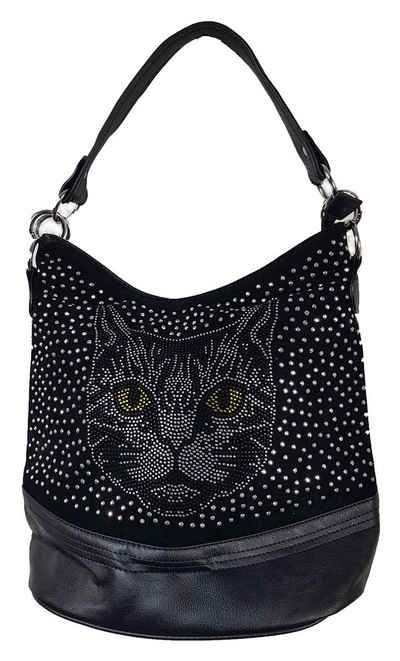 Einkaufszauber Handtasche Elegante Handtasche Katze aus Strass, Katze aus hunderten geschliffenen Strasssteinen