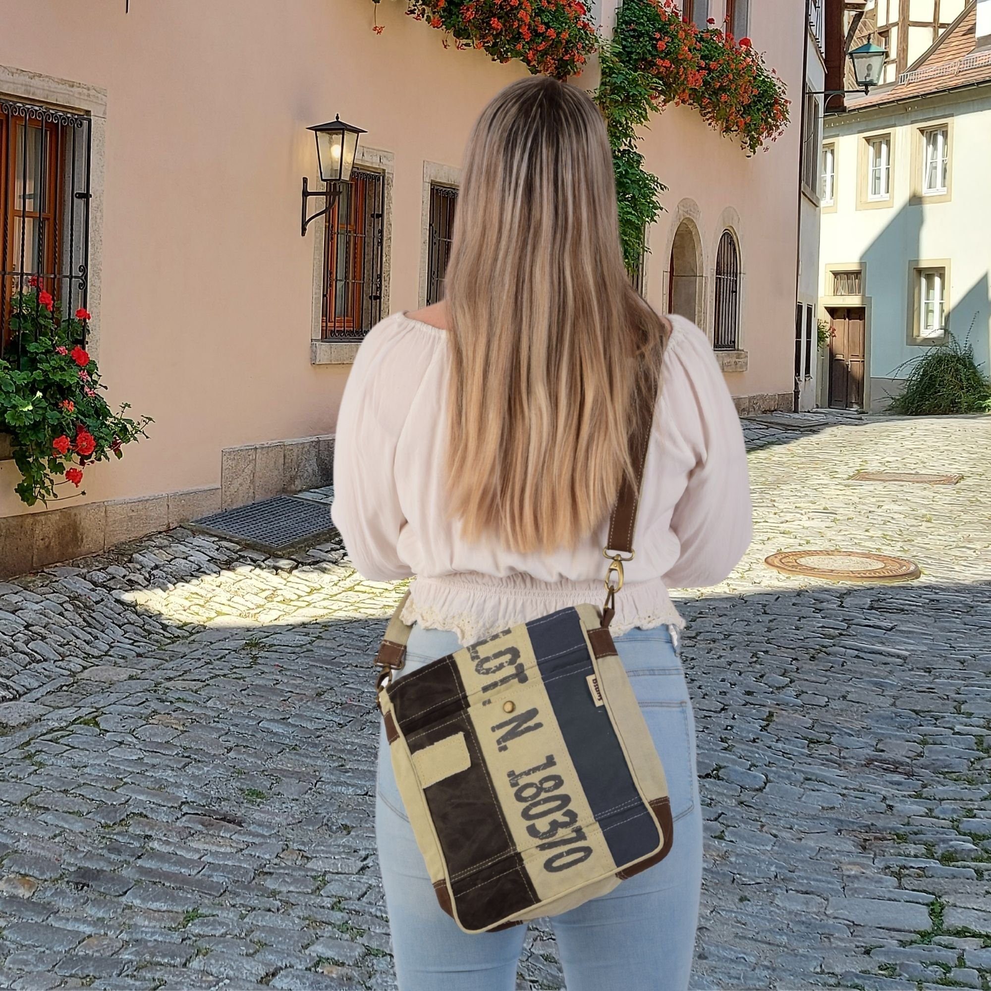 Vintage Herren Sie/ Sunsa in Umhängetasche Ihn. Damen/ Umhängetasche. Retro Echt Leder Canvas abnehmbarer Still, Tasche Handtasche Schulterriemen Grau/Beige/Braun für