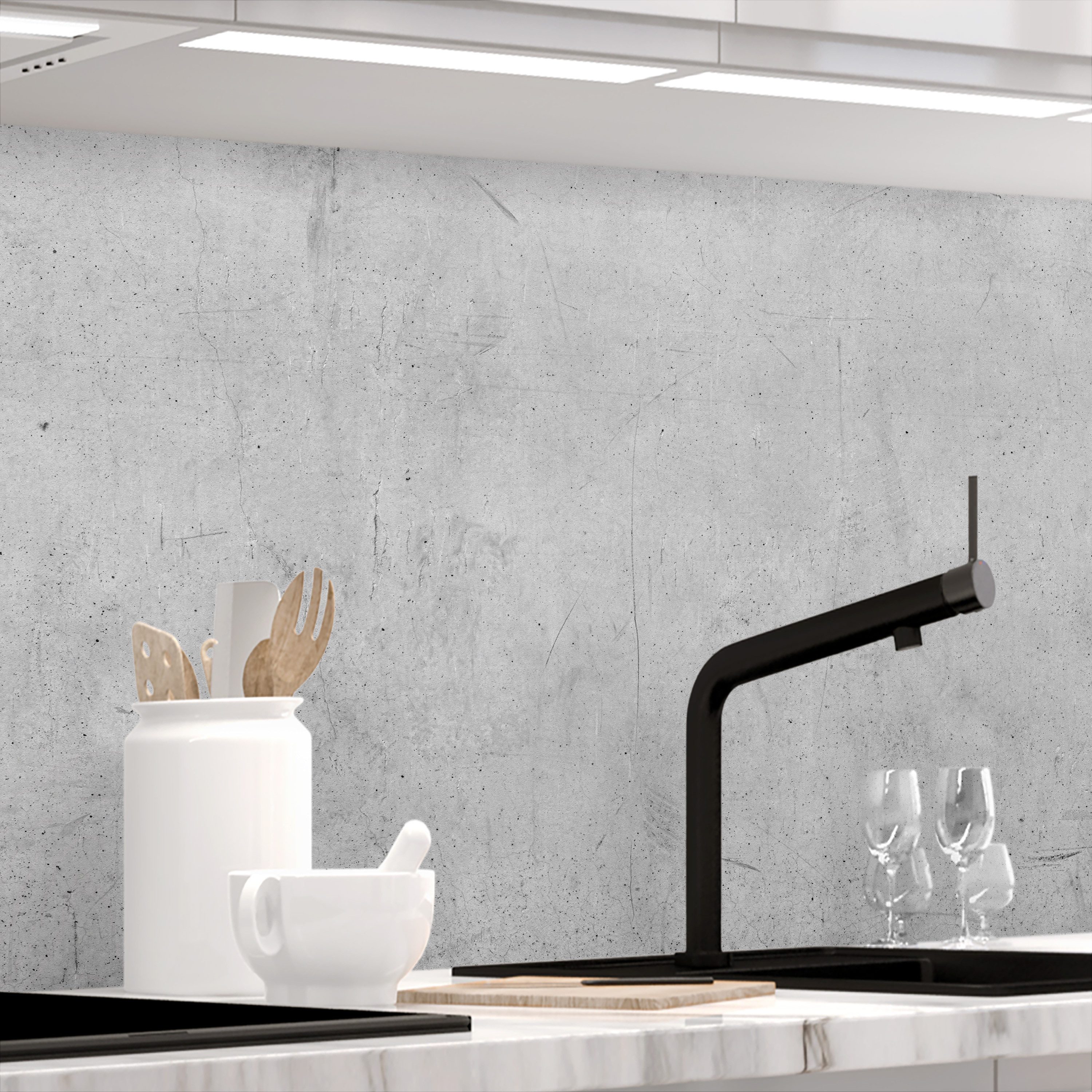 Stickerprofis Küchenrückwand BETON (Matt-Finish), (Premium), 1,5mm, selbstklebend, hält auf besonders vielen Öberflächen