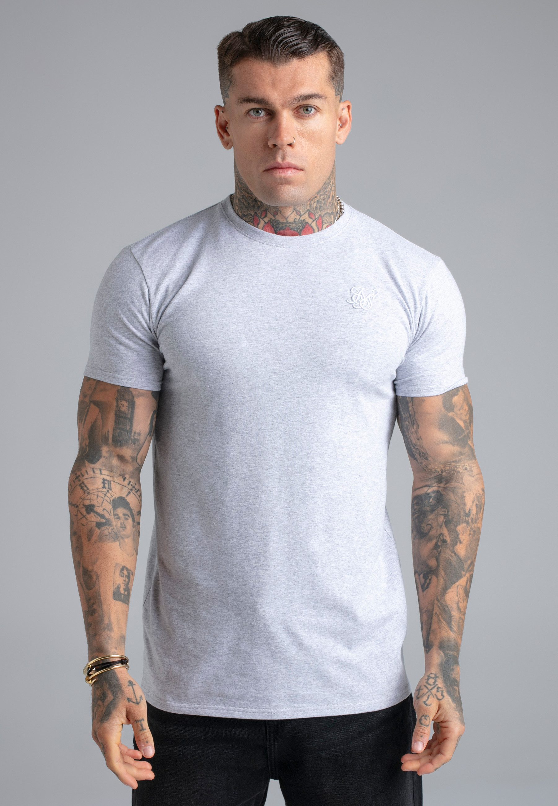 T-Shirt SikSilk Herren Essentials T-Shirt in Grau Meliert