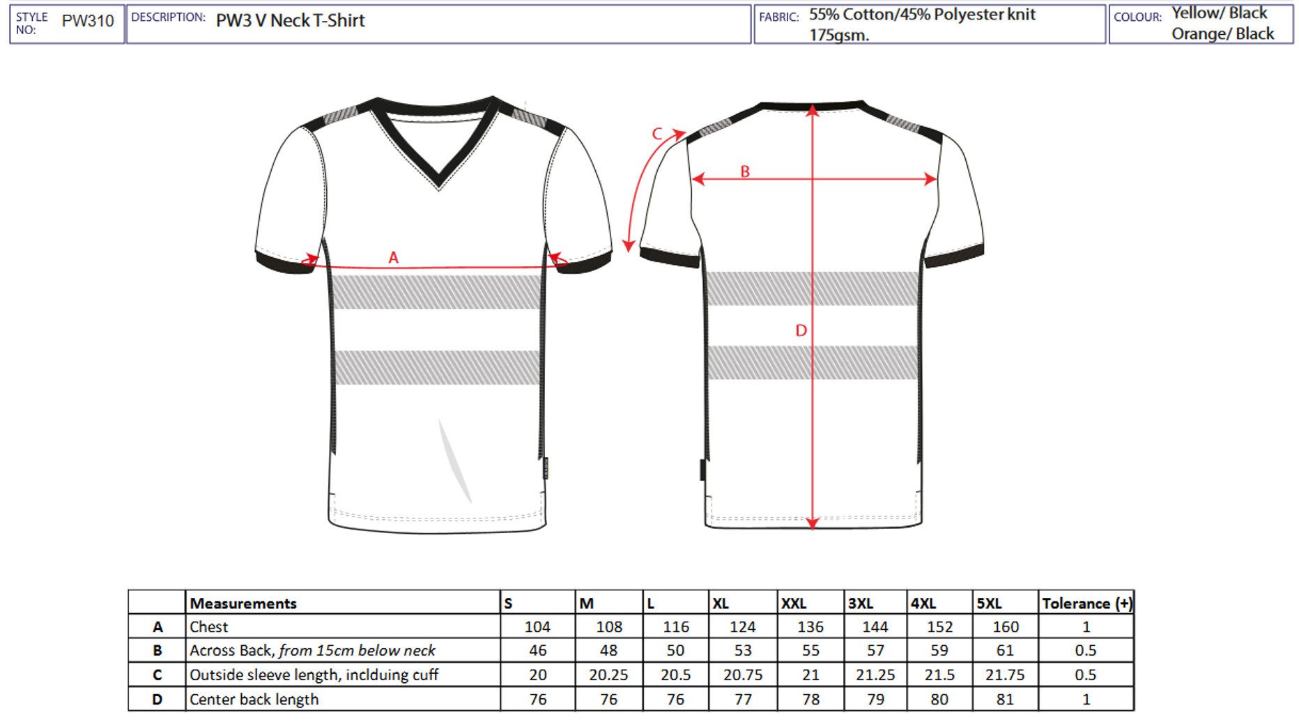 Portwest T-Shirt PW310 - PW3 Warnschutz-T-Shirt mit V-Ausschnitt und Mesh Einsatz