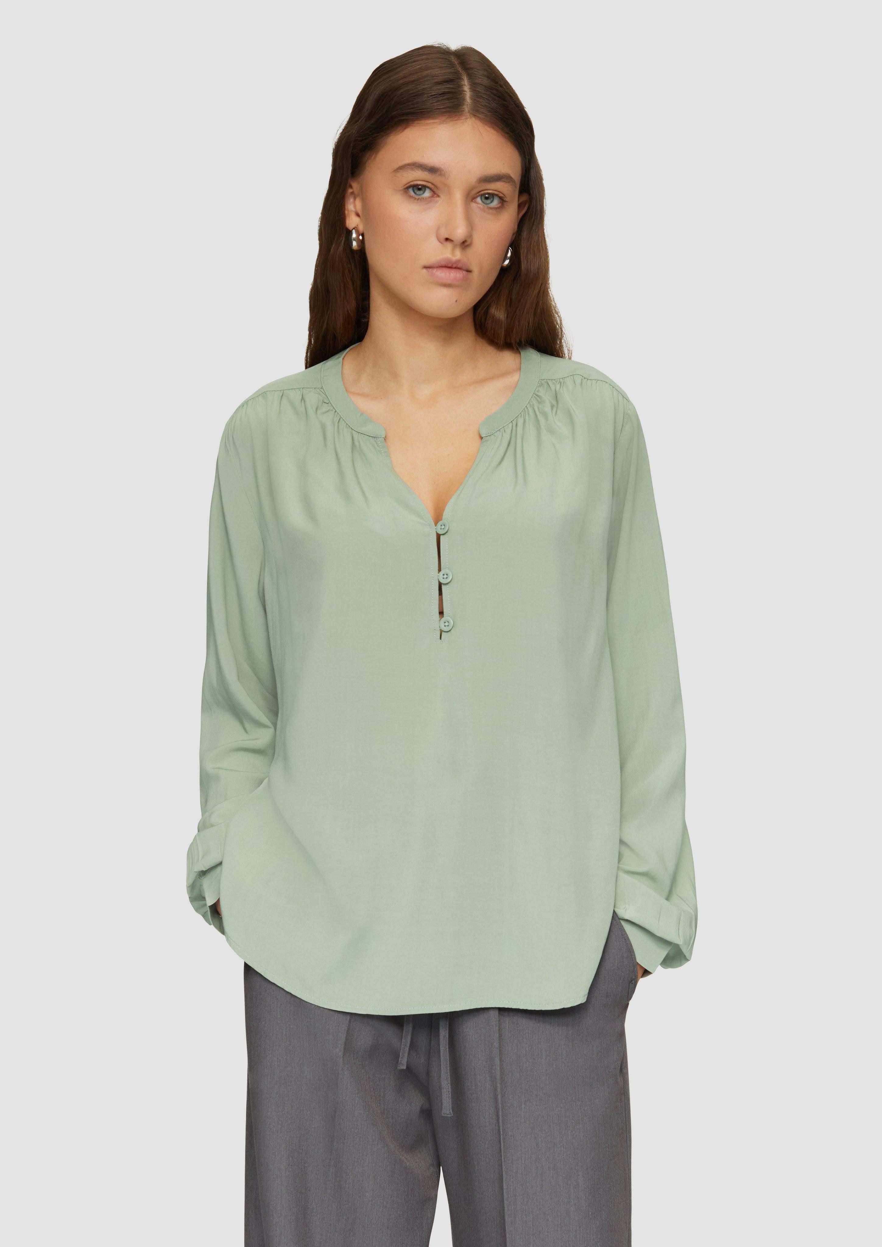 Langarmbluse Fließende Viskose-Bluse mit Raffung