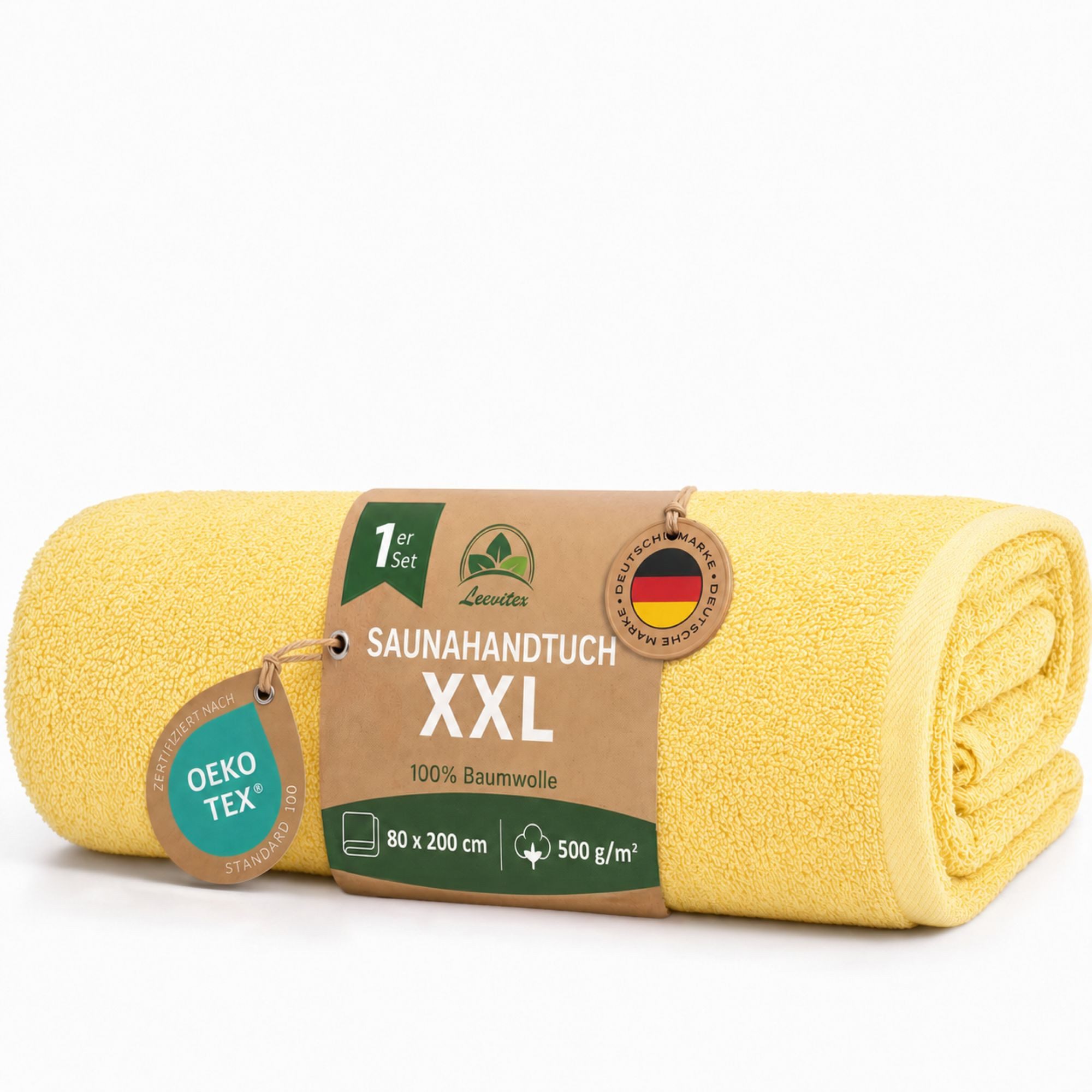 leevitex® Saunatuch, 80x200 cm, 100% Baumwolle, saugstark und fusselfrei, Frottee (1-St), OEKO-TEX® STANDARD 100 zertifiziert, gestreifte Bordüre