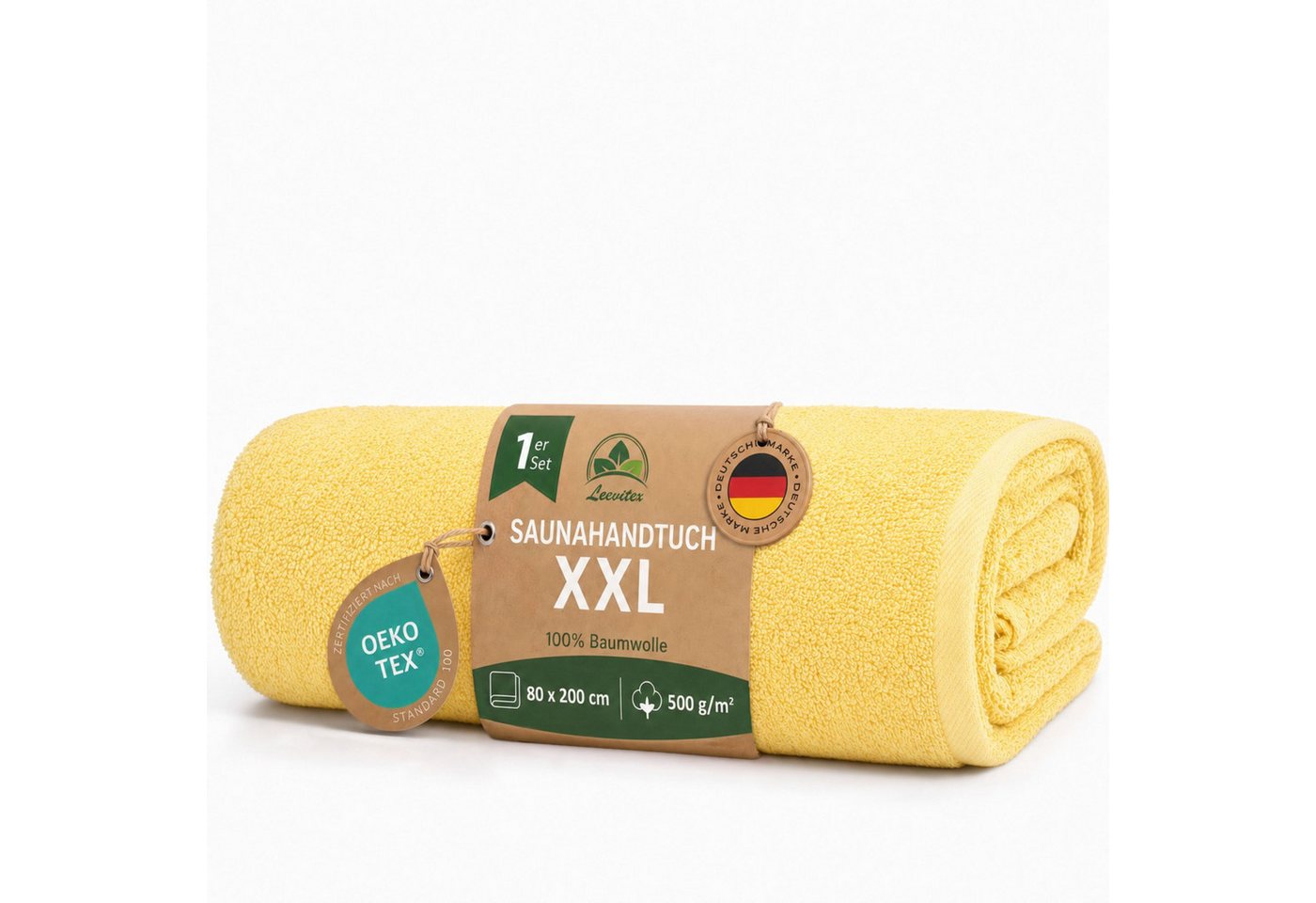 leevitex® Saunatuch, 80x200 cm, 100% Baumwolle, saugstark und fusselfrei, Frottee (1-St), OEKO-TEX® STANDARD 100 zertifiziert, gestreifte Bordüre