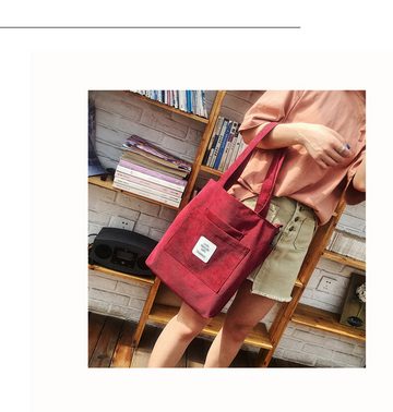 Coonoor Schultertasche Cord Tasche Damen Umhängetasche mit Reißverschluss, Handtasche Stofftasche für College Schule Arbeit Reisen Einkaufen