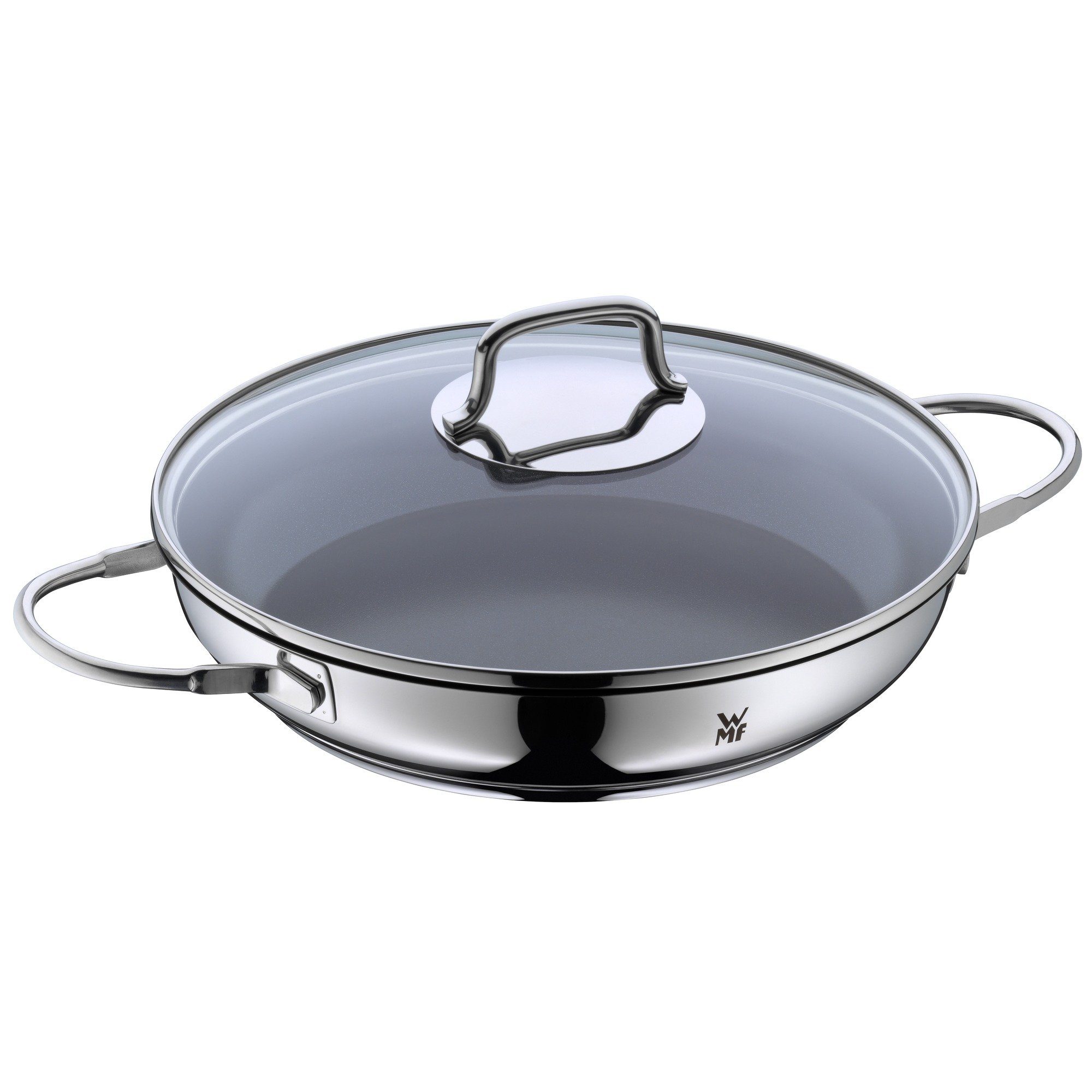 WMF Schmorpfanne Devil, Servierpfanne Induktion Ø 26 cm mit Glasdeckel, Cromargan® Edelstahl Rostfrei 18/10, Keramikbeschichtung, Pfanne ofenfest bis 250°C, für alle Herdarten