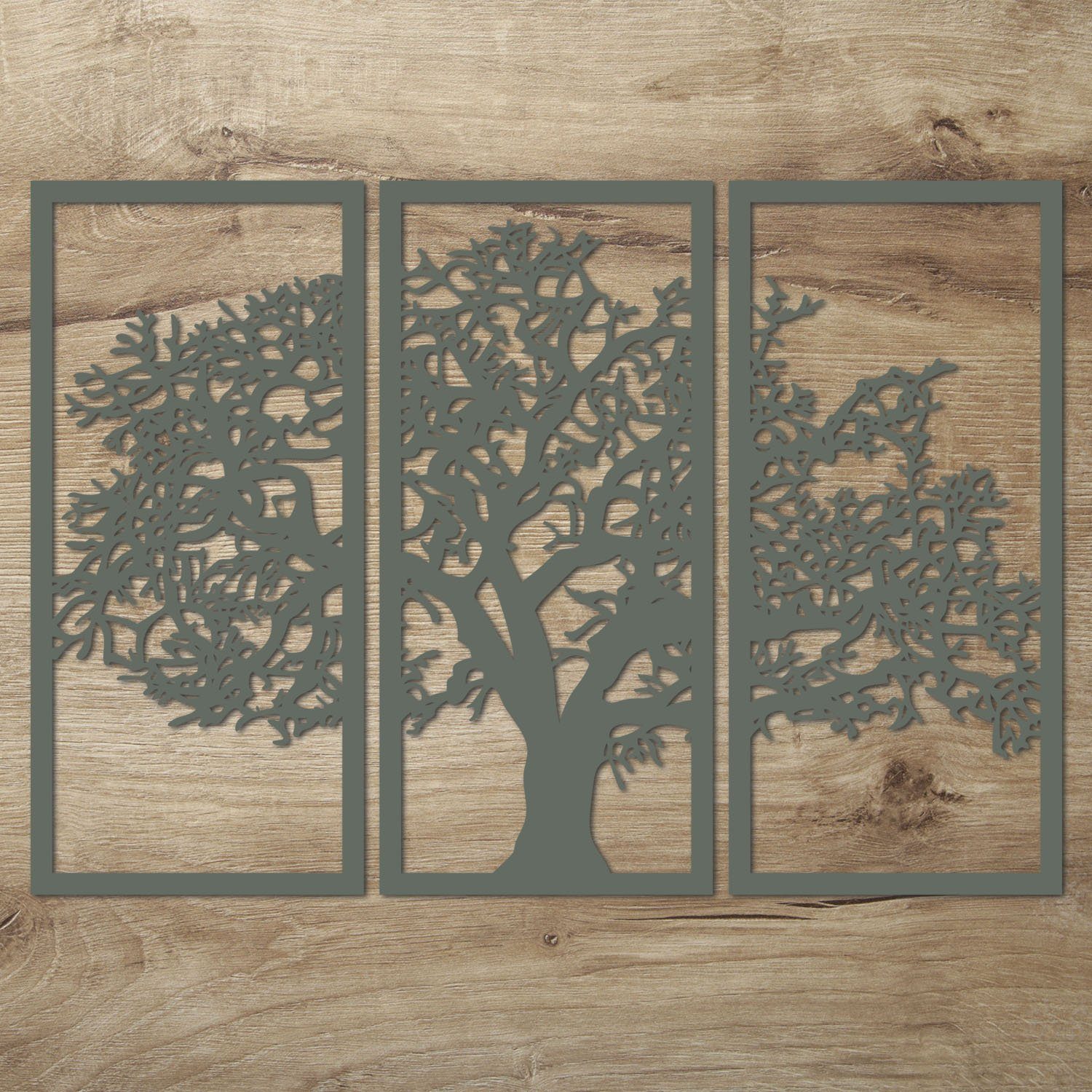 Namofactur Wanddekoobjekt XXL Baum Holz Wandbild (3-teilig), großes Wandtattoo, Wand Deko in verschiedenen Farben erhältlich Grau