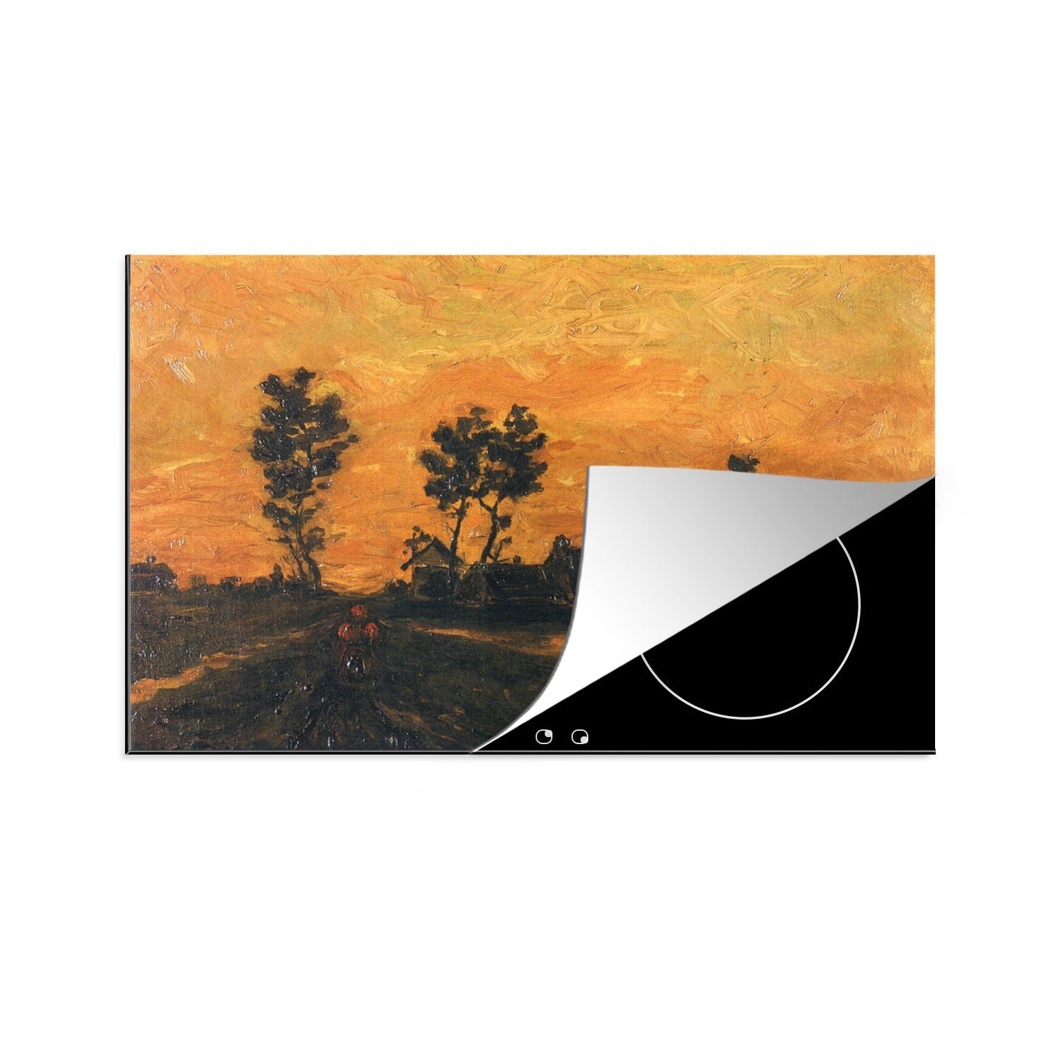 Gogh, Landschaft van für MuchoWow die Schutz Vincent Herdblende-/Abdeckplatte bei Ceranfeldabdeckung tlg), (1 Induktionskochfeld cm, Vinyl, Sonnenuntergang - 81x52 küche,
