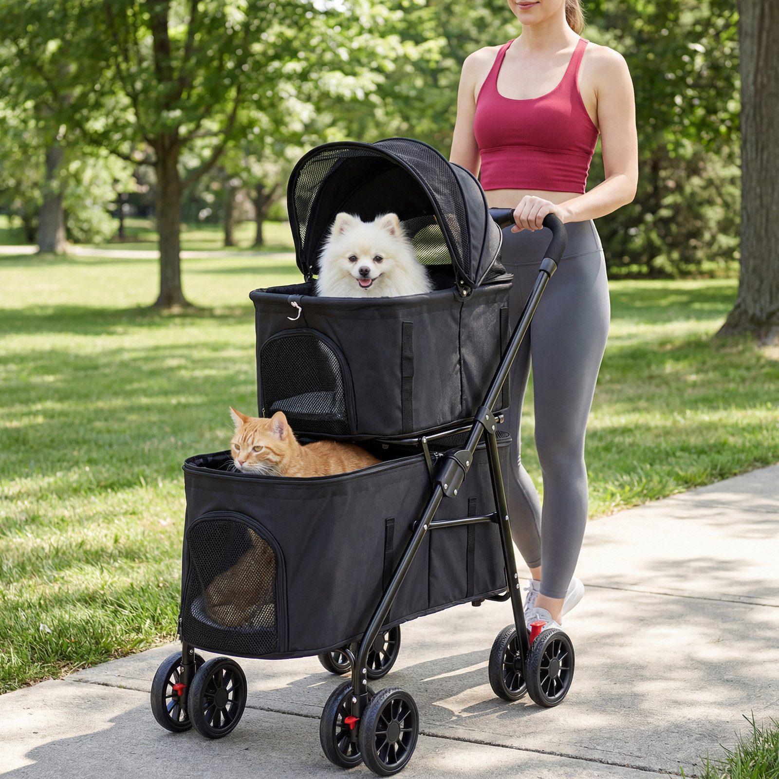 oyajia Hundebuggy 2in1 Hundewagen Faltbar & klappbar mit Netzfenster, (Hundewagen, Stoßfest & platzsparend für kleine Hunde/Katzen), Haustierbuggy für 2 Tiere bis 15kg