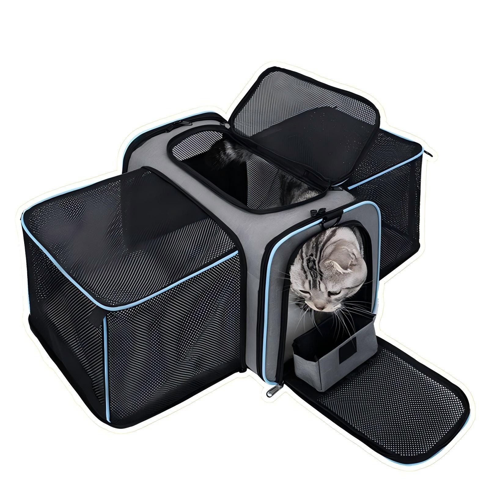 Kityhome Tiertransporttasche Faltbare Katzentransportbox, erweiterbar, Transporttasche für 2 Katzen bis 10 kg, Beidseitig erweiterbar,Grundmaße: 45 × 28 × 30 cm