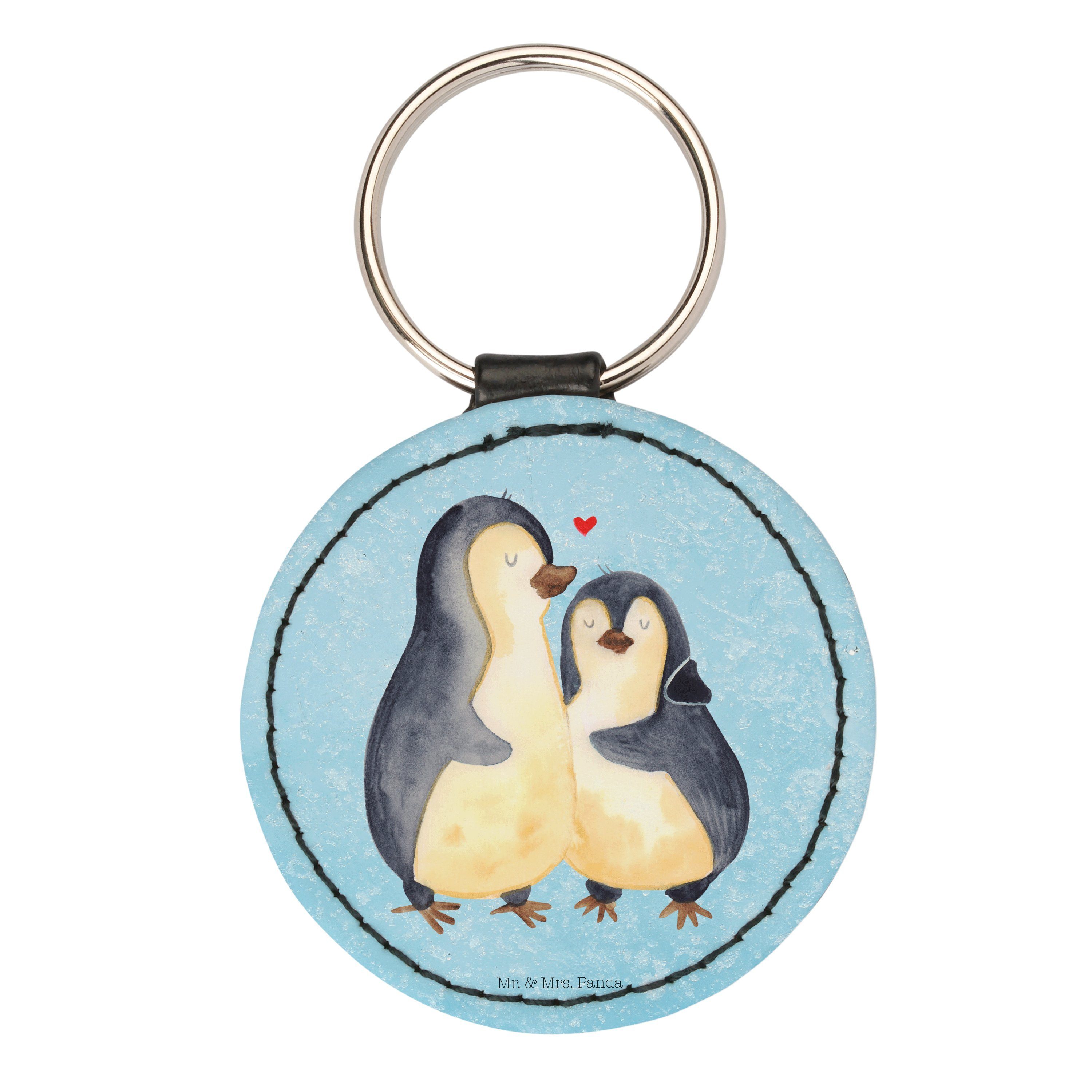 Mr. & Mrs. Panda Schlüsselanhänger Pinguin umarmend - Eisblau - Geschenk, Schutzengel, Hochzeitsgeschenk (1-tlg)