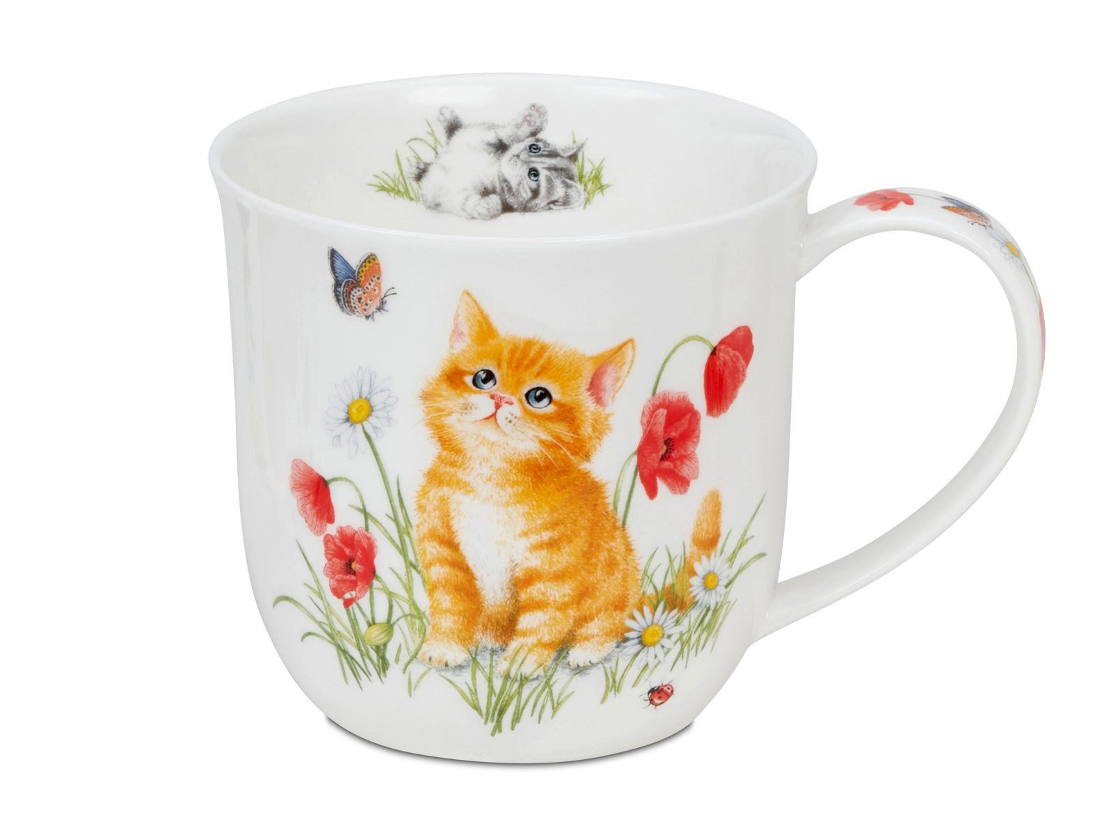 Dunoon Tasse Kaffeetasse 450 ml Cumbrae Kittens Becher Bone China mit Katzenmotiv, 1-tlg., Porzellan, Spülmaschinengeeignet